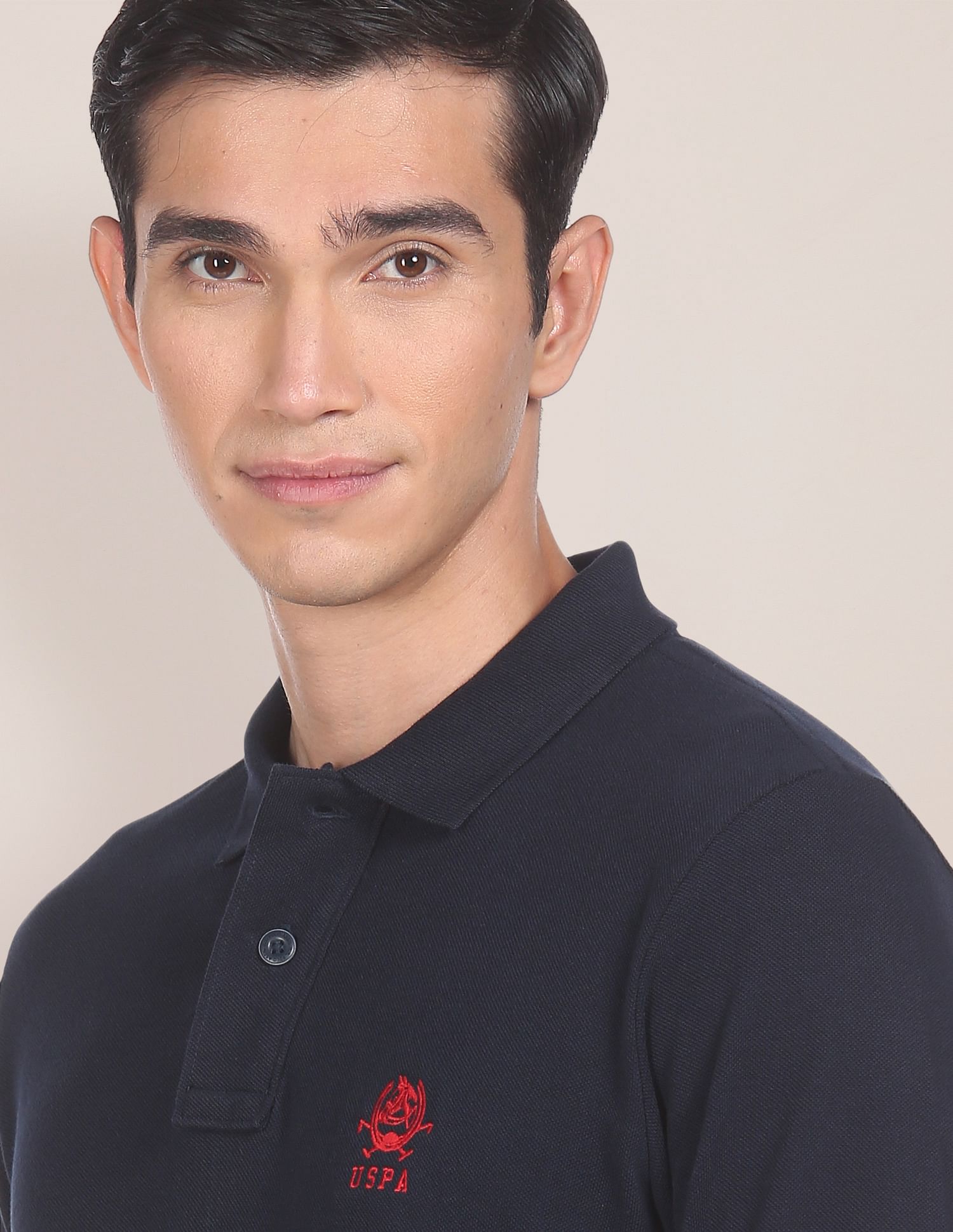 Ribbed Collar Solid Polo Shirt Navy - U.S. Polo Assn. India | Large