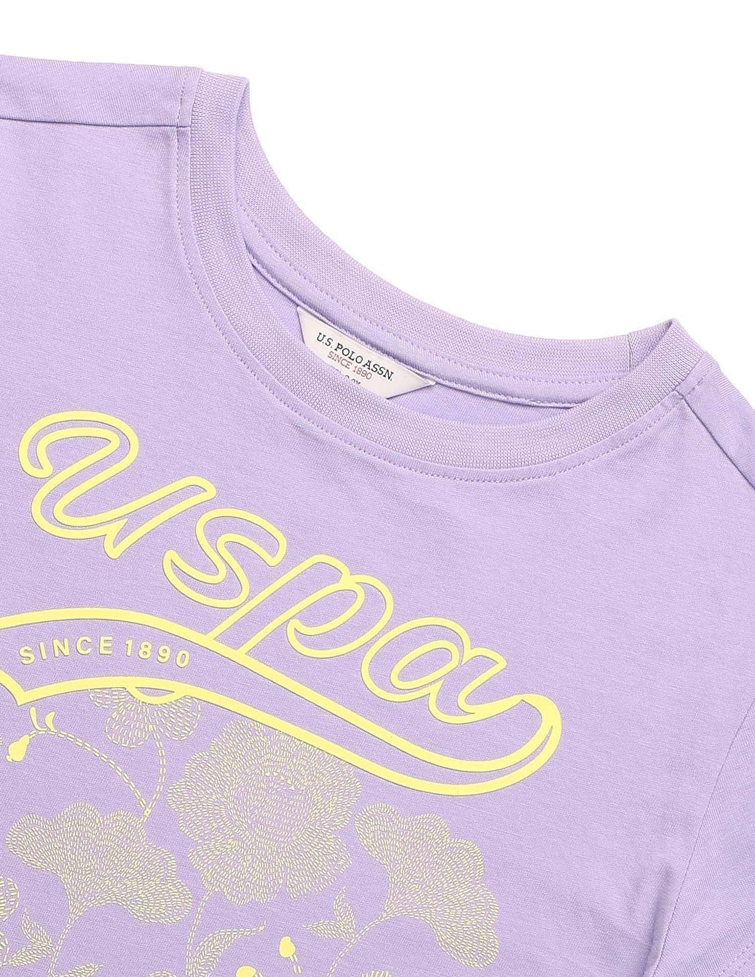 Girls Brand Printed Relaxed Fit T-Shirt Lavender - U.S. POLO ASSN. | Large