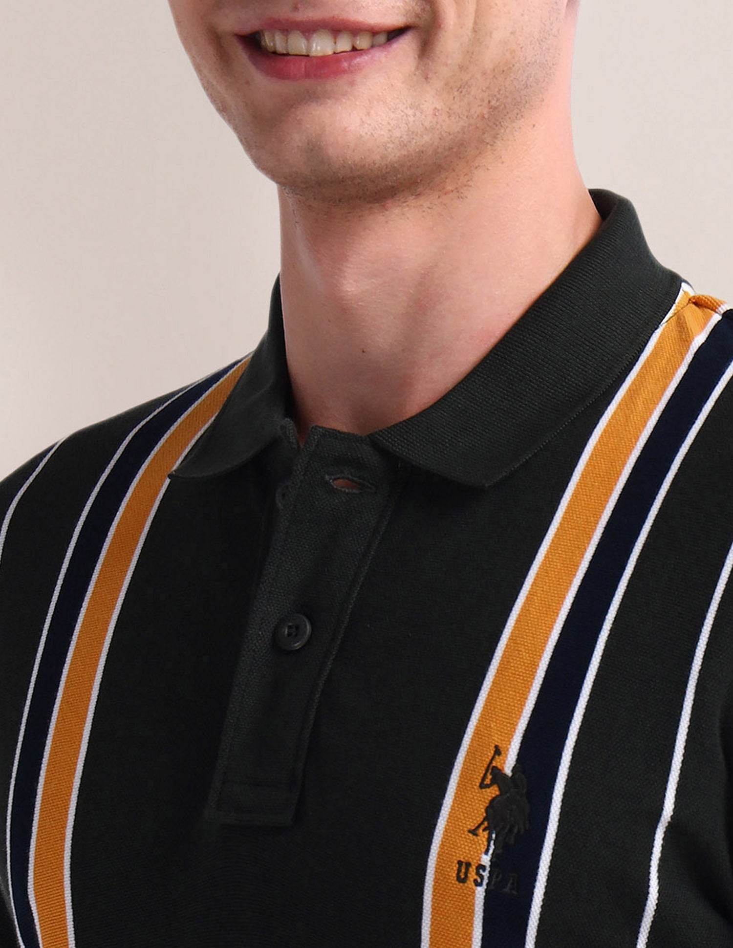 Pure Cotton Stripe Polo Shirt Olive - U.S. Polo Assn. India | Large