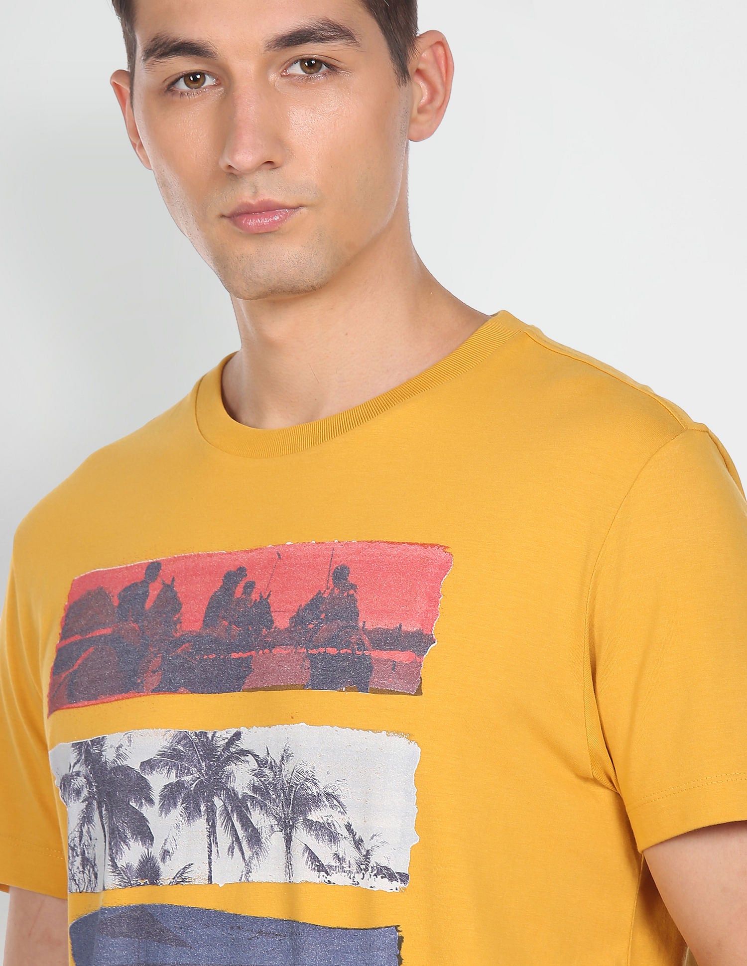 Men Yellow Crew Neck Graphic Print T-Shirt Yellow - U.S. Polo Assn. India | Large