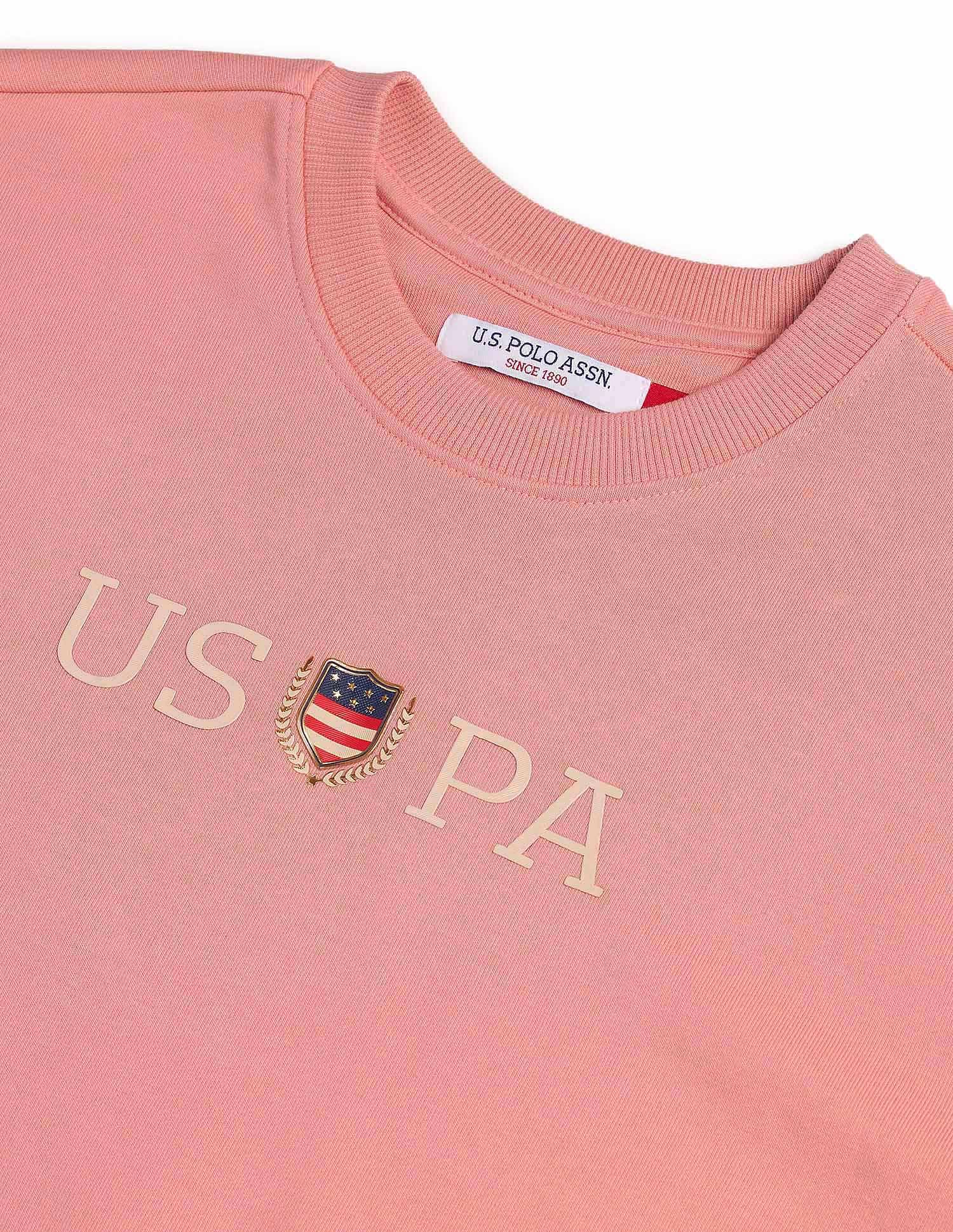Drop Shoulder Glitter Print Sweatshirt Peach - U.S. POLO ASSN. | Large