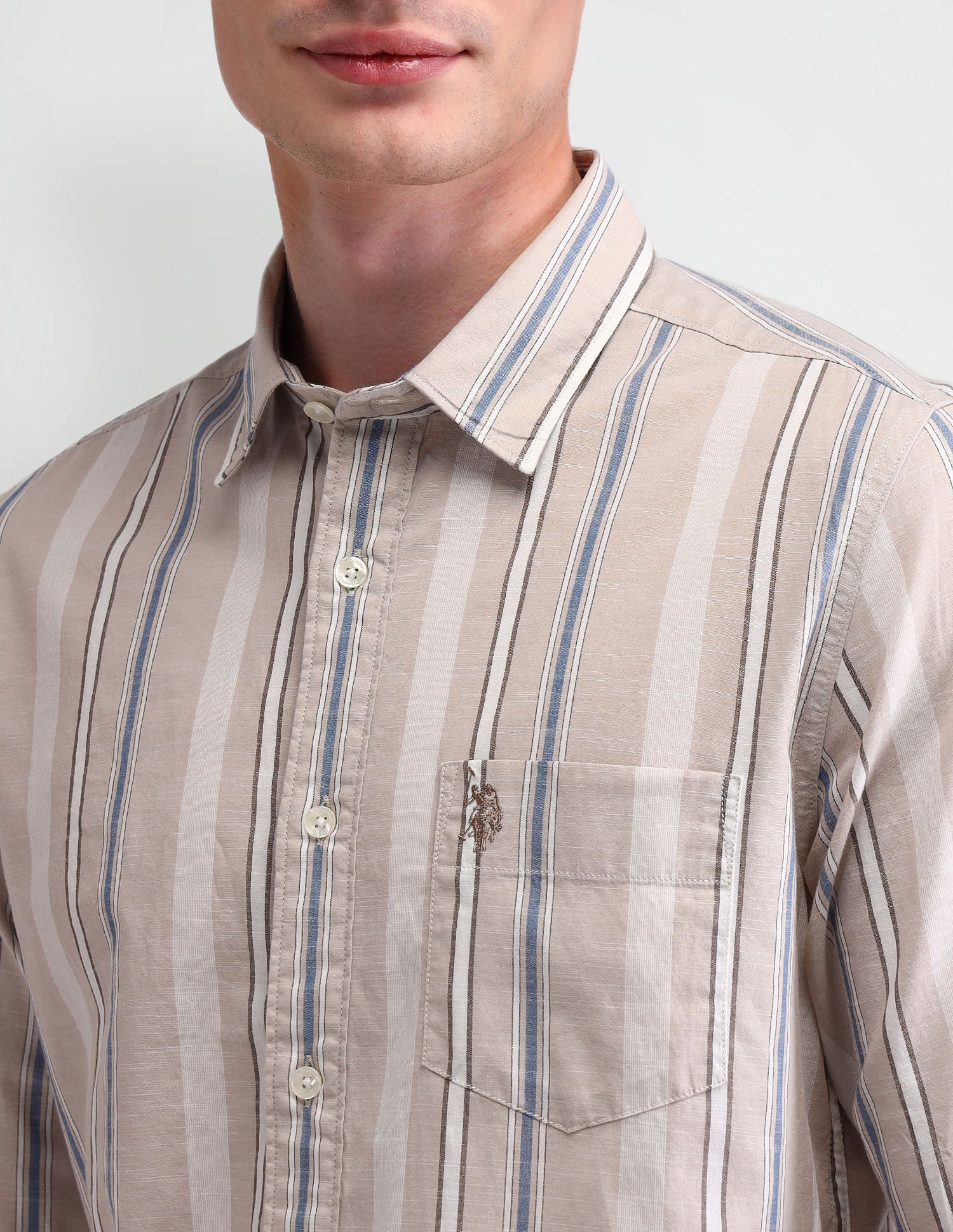 Vertical Striped Slim Fit Dobby Shirt Khaki - U.S. POLO ASSN. | Large