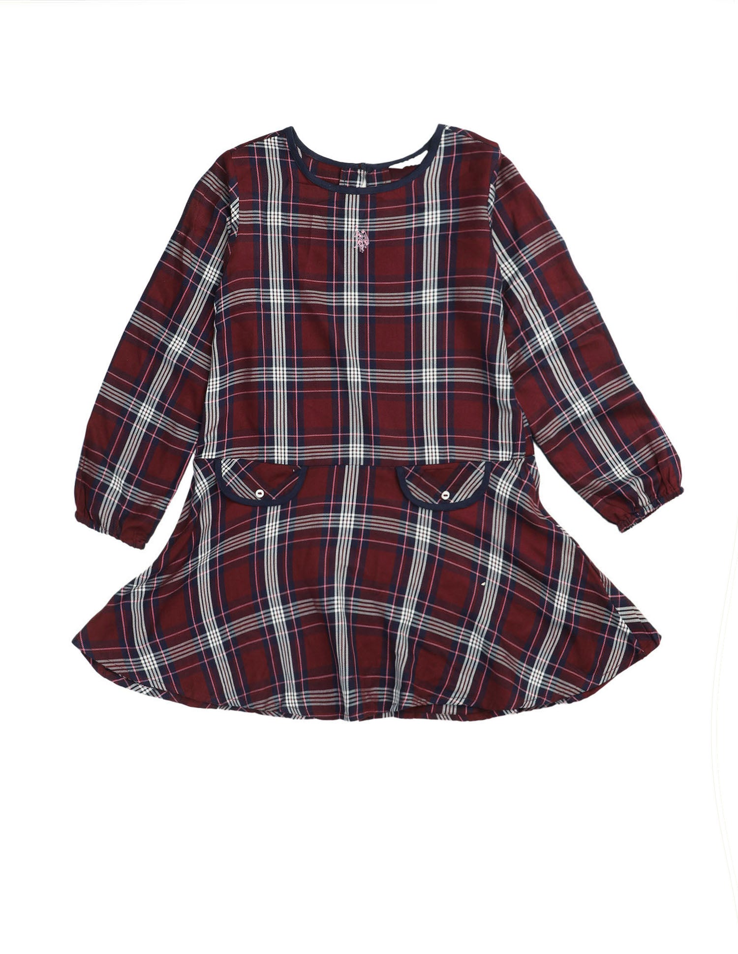 Girls Checked A-Line Dress Burgundy - U.S. POLO ASSN. | Large