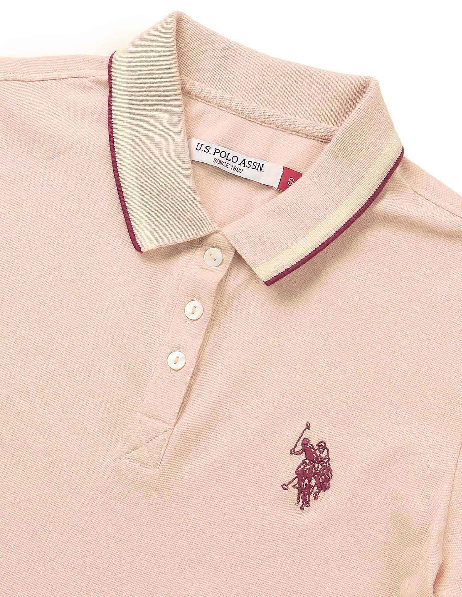 Tipped Collar Regular Fit Polo Shirt Light Pink - U.S. Polo Assn. India | Large