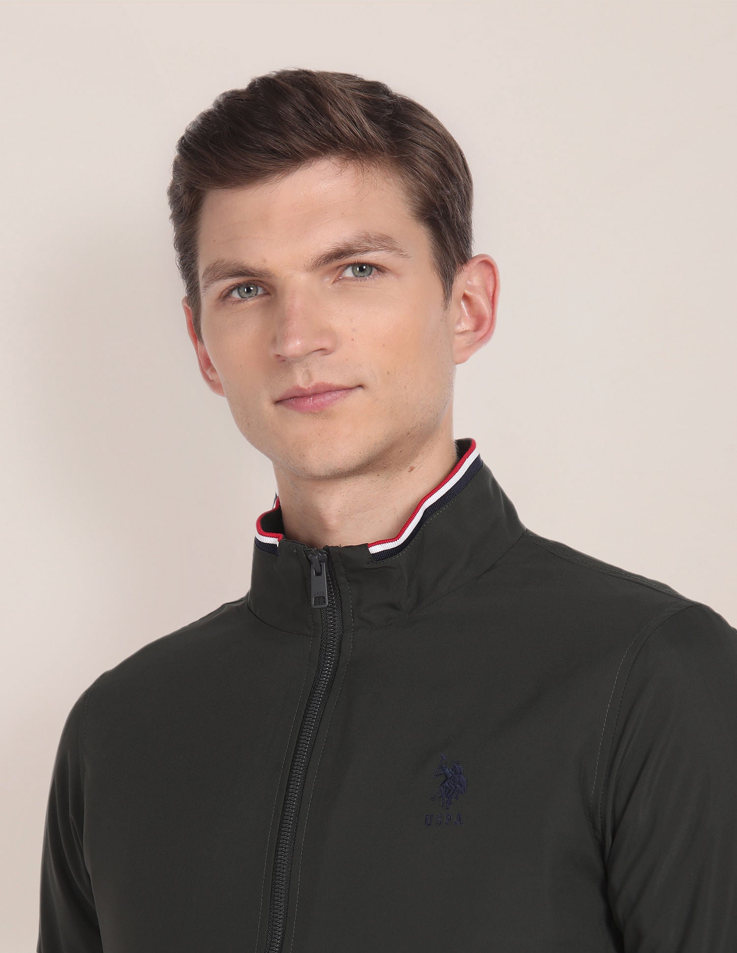 Solid High Neck Jacket Olive - U.S. POLO ASSN. | Large