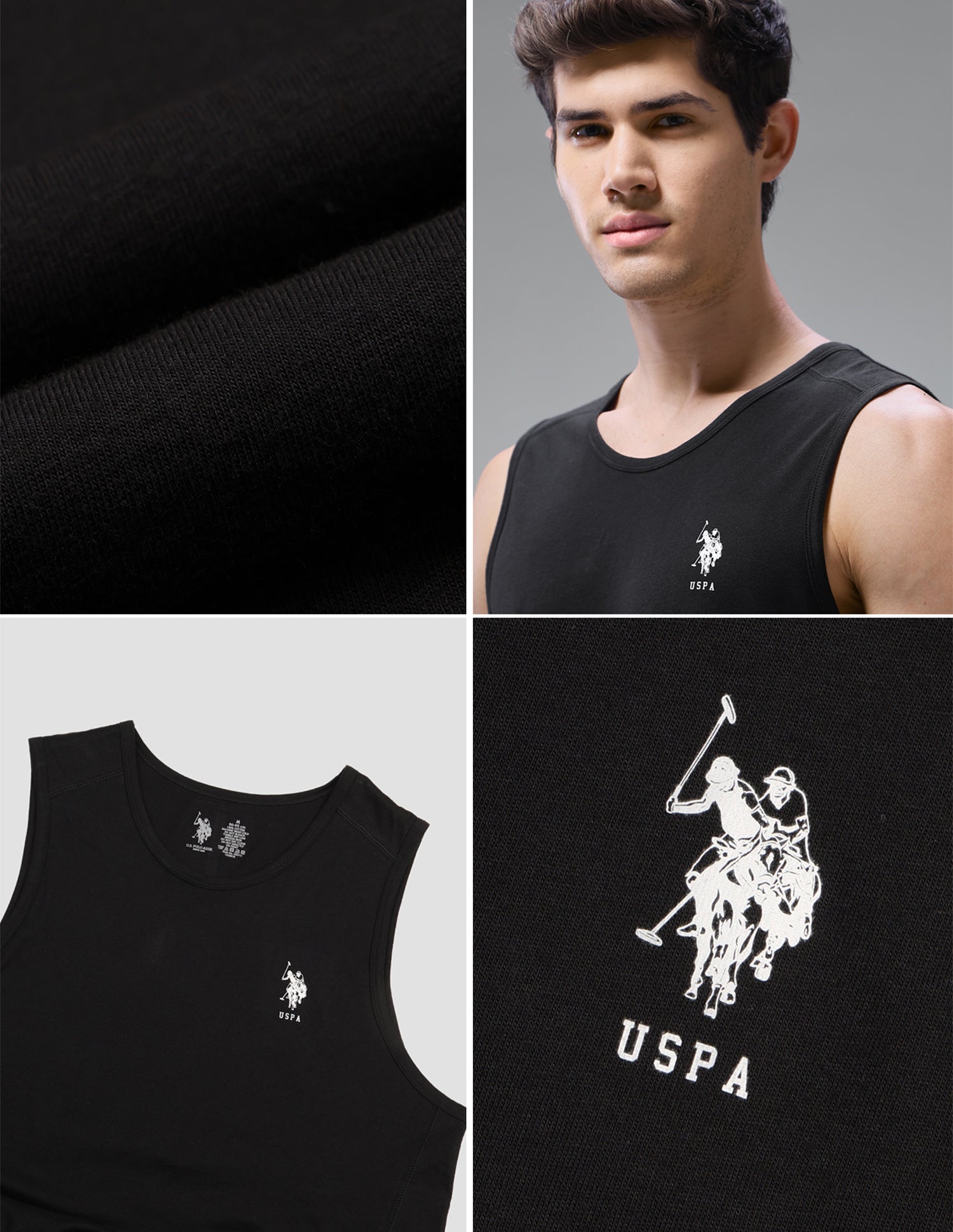 Antimicrobial Pure Cotton OEV11 Gym Vest - Pack Of 1 Black - U.S. Polo Assn. India | Large