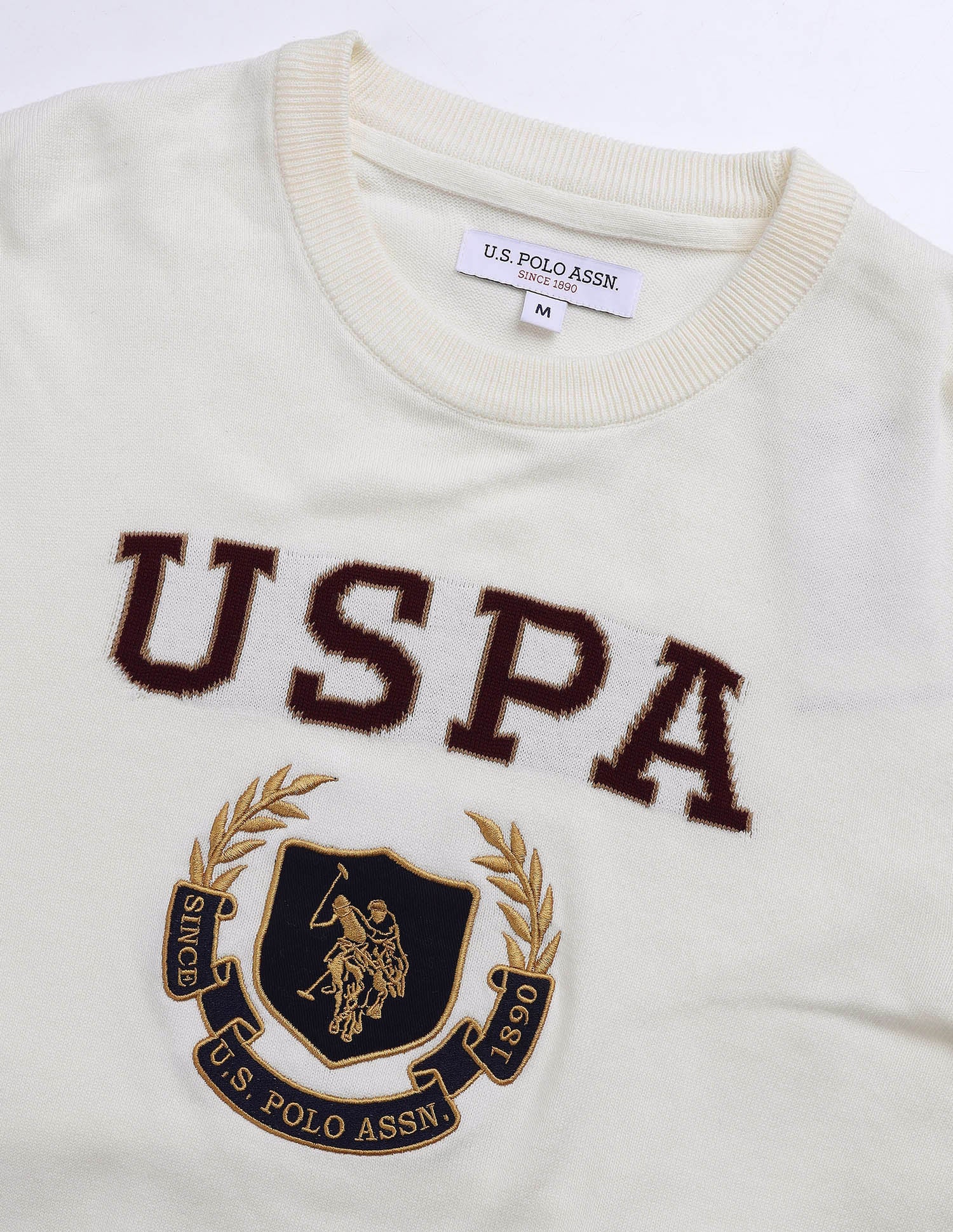 Brand Embroidered Patterned Knit Sweater Off White - U.S. POLO ASSN. | Large