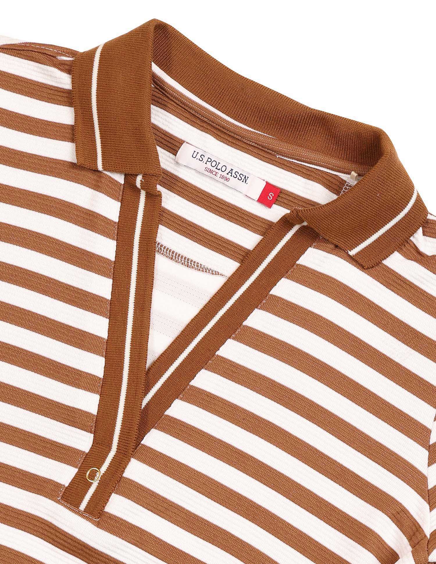 Regular Fit Vertical Striped Polo Shirt Brown - U.S. POLO ASSN. | Large