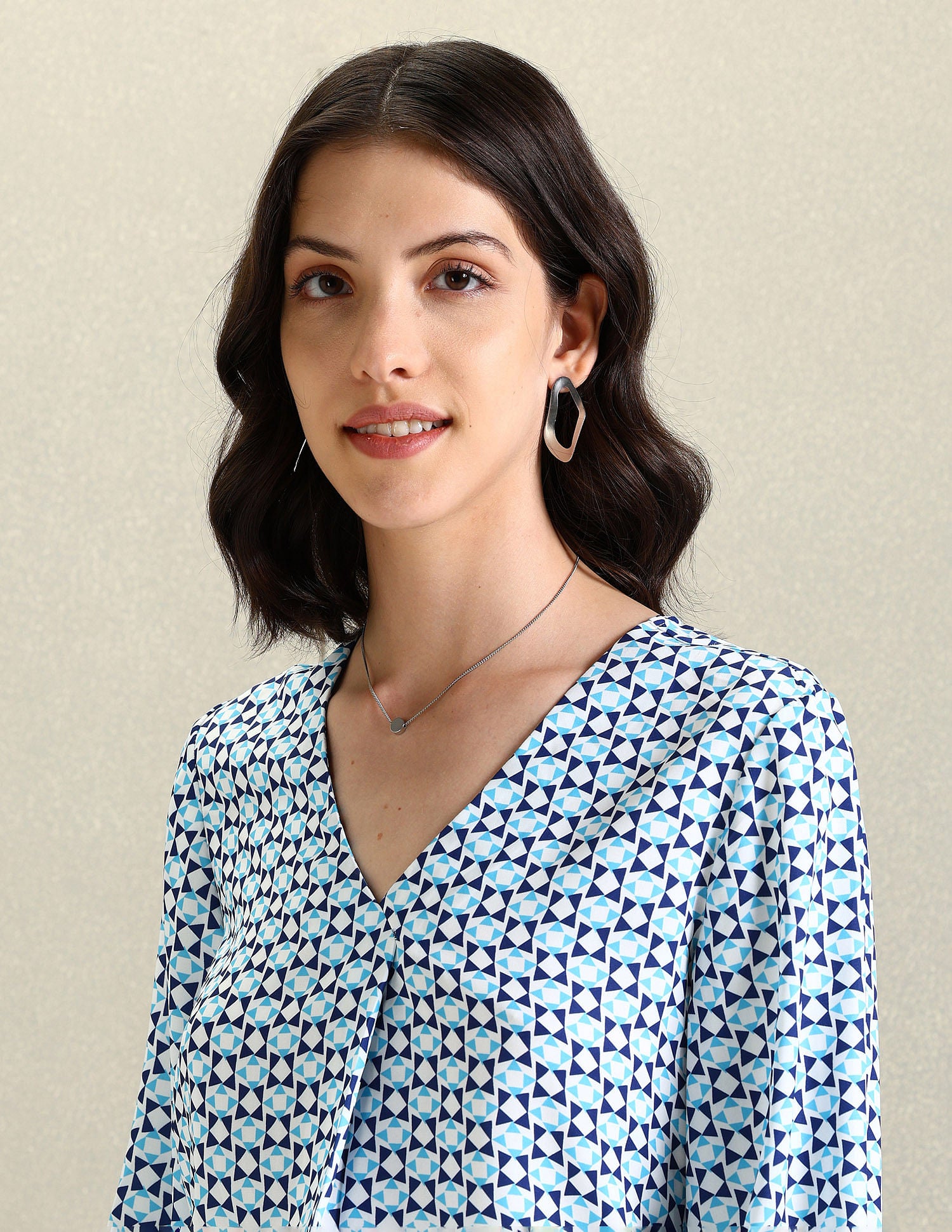 V-Neck Geometric Print Top Blue - U.S. Polo Assn. India | Large