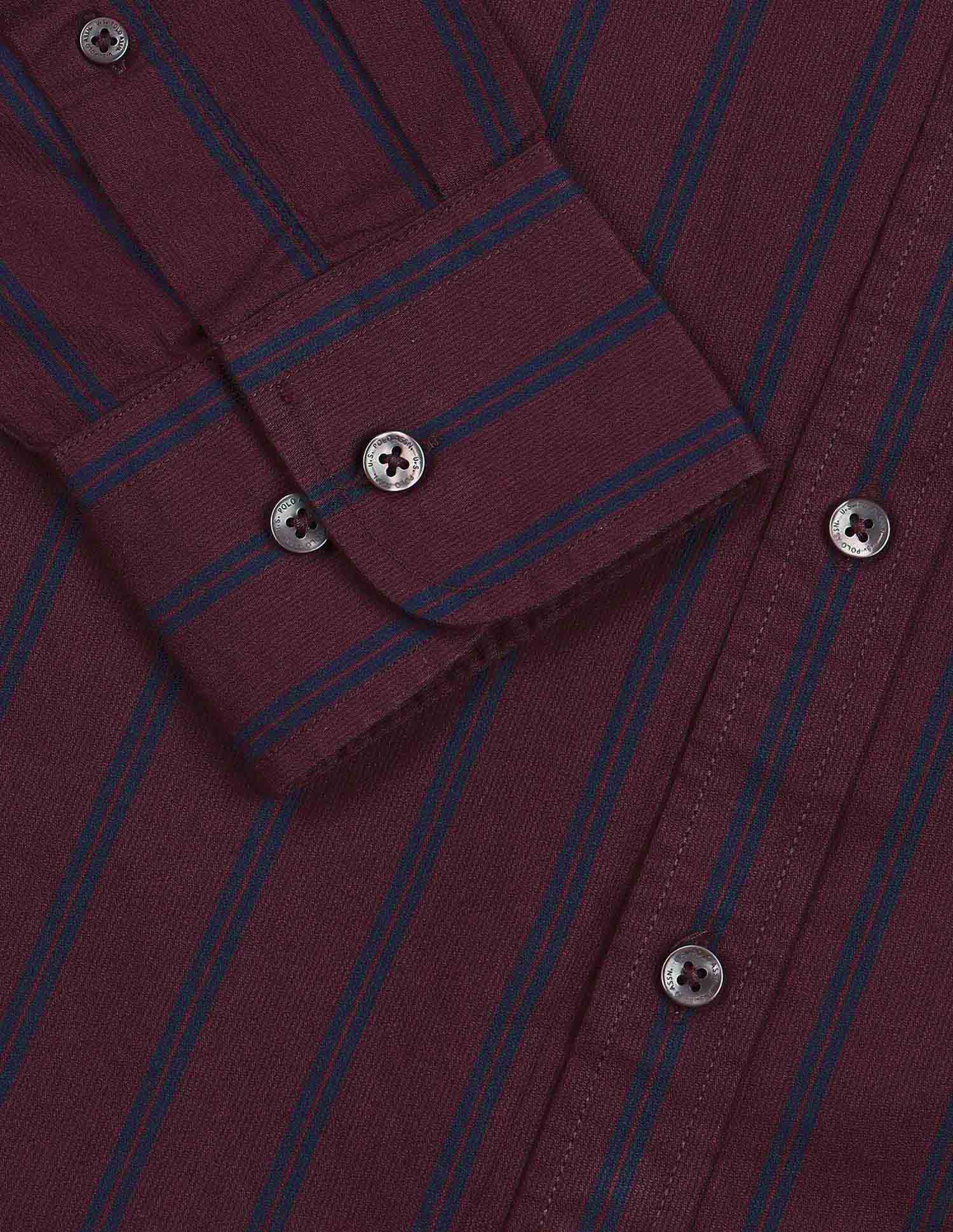 Vertical Striped Tailored Fit Shirt Maroon - U.S. Polo Assn. India | Large