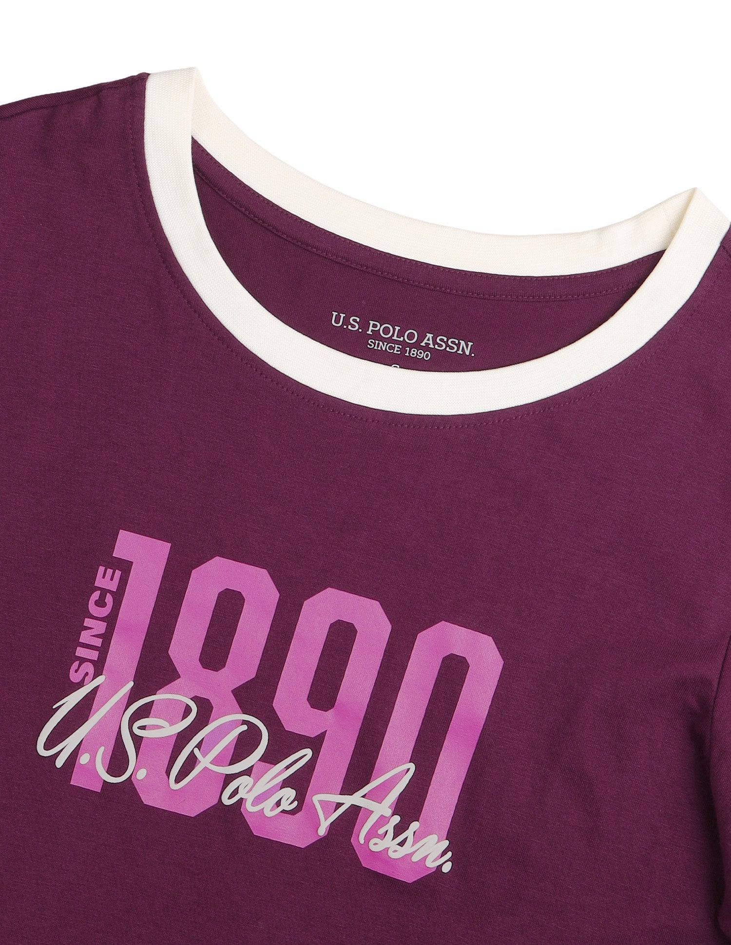 Typographic Brand Printed Ringer T-Shirt Wine - U.S. Polo Assn. India | Large