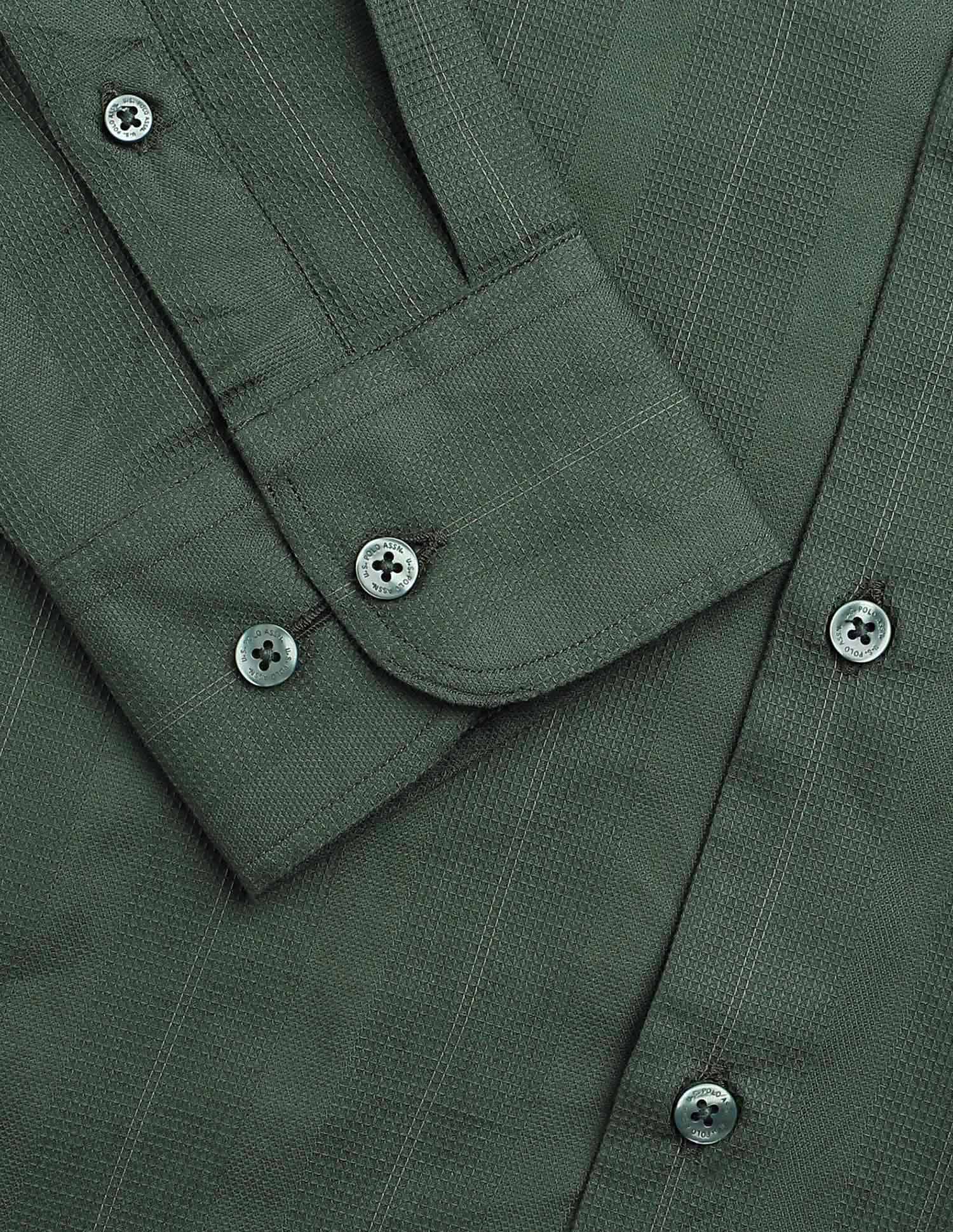 Regular Fit Textured With Vertical Striped Shirt Green - U.S. POLO ASSN. | Large