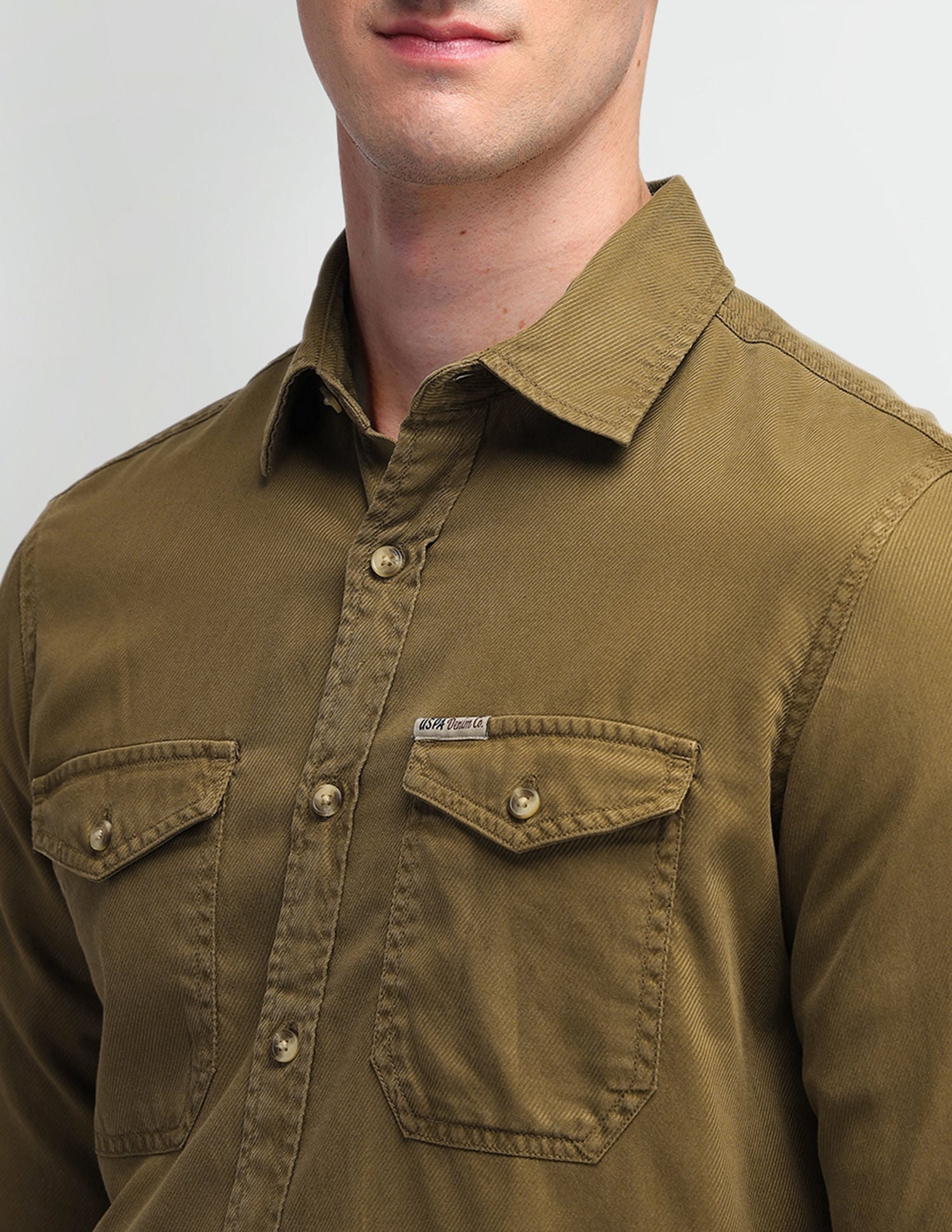 Solid Slim Fit Shirt Khaki - U.S. Polo Assn. India | Large