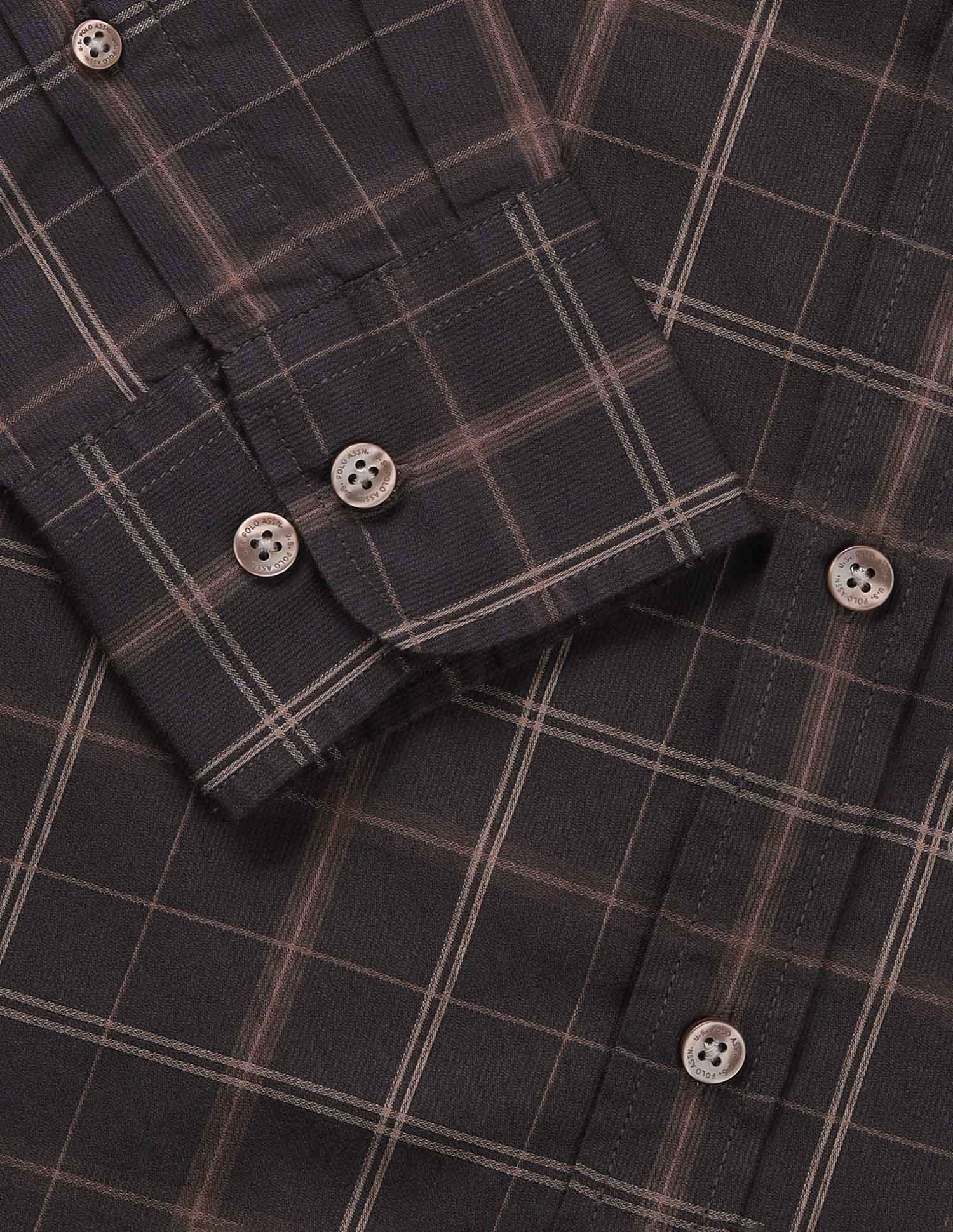 Grid Tattersall Checked Tailored Fit Shirt Dark Brown - U.S. Polo Assn. India | Large