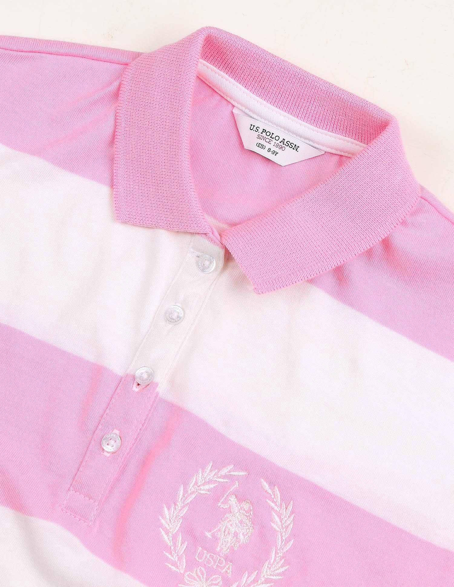 Girls Horizontal Striped Polo Shirt Light Pink - U.S. POLO ASSN. | Large