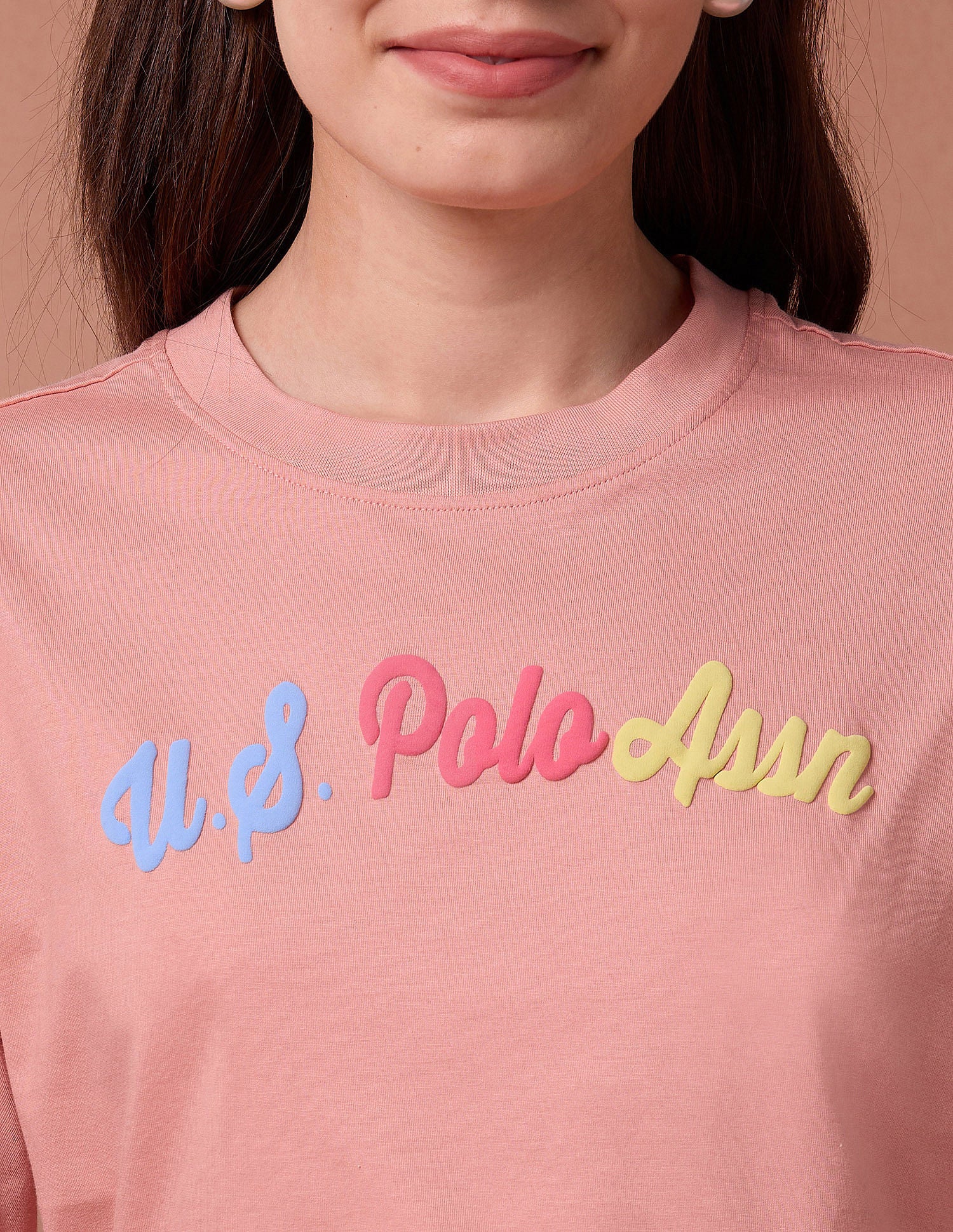 Brand Print Boyfriend T-Shirt Peach - U.S. POLO ASSN. | Large