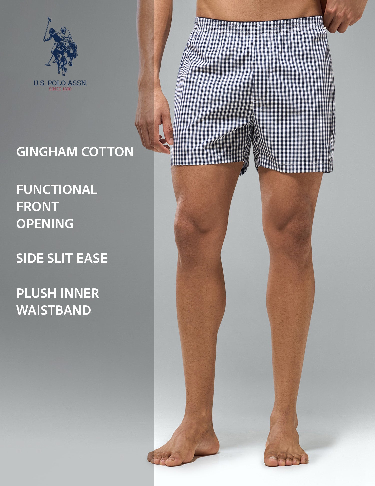 Gingham Checked OEX24 Boxer Shorts Navy - U.S. Polo Assn. India | Large