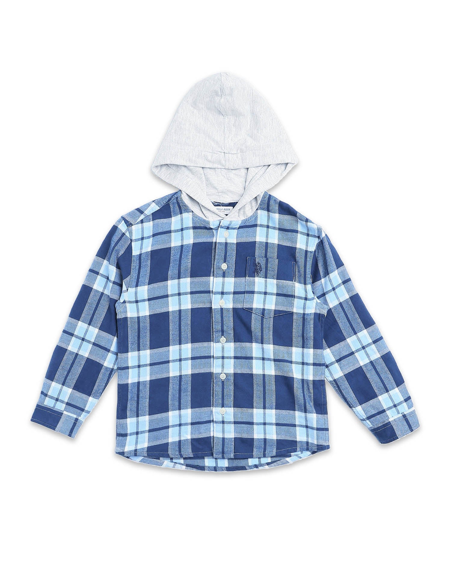 Boys Tartan Checked Hooded Shacket Navy - U.S. POLO ASSN. | Large