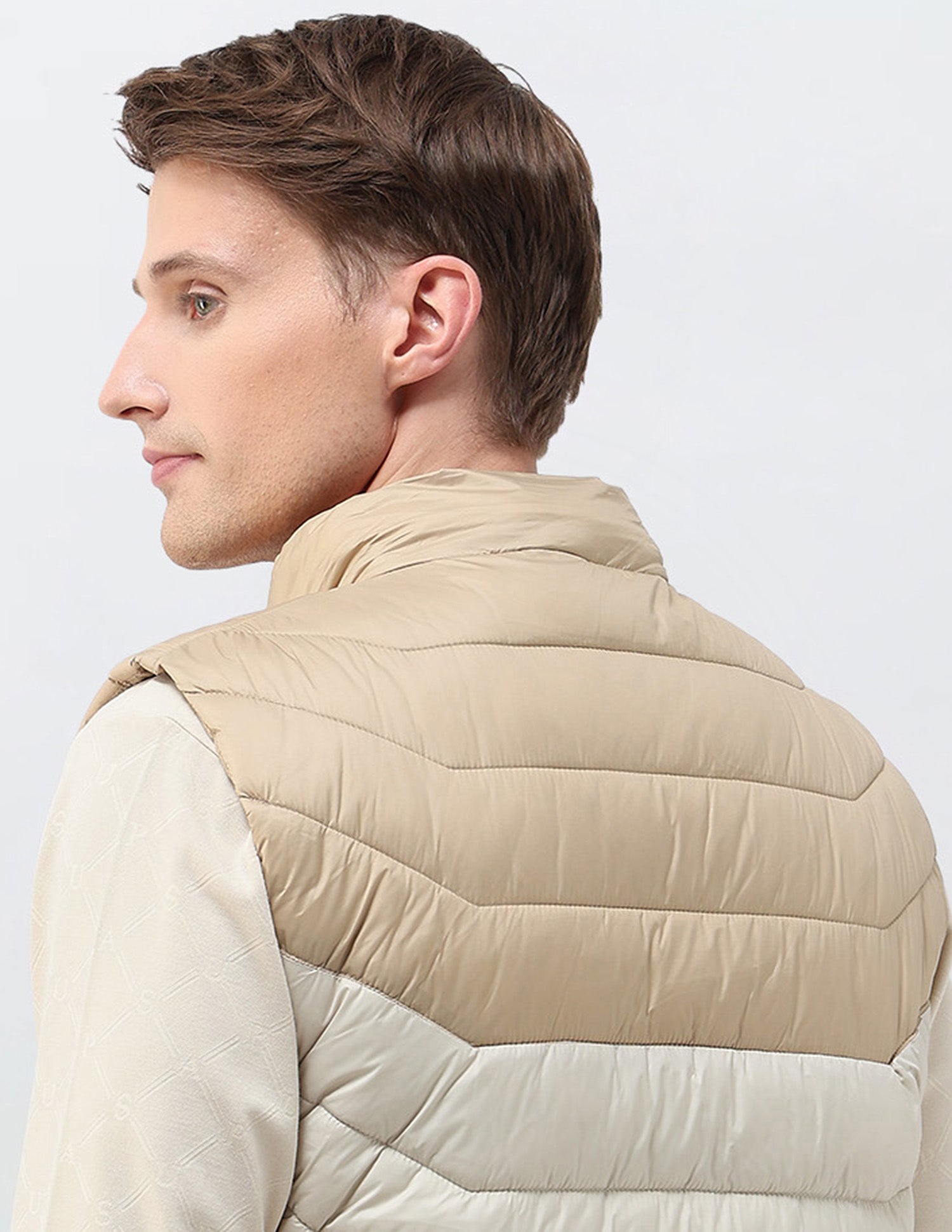 Colour Blocked Removable Hood Puffer Jacket Ecru - U.S. POLO ASSN. | Large