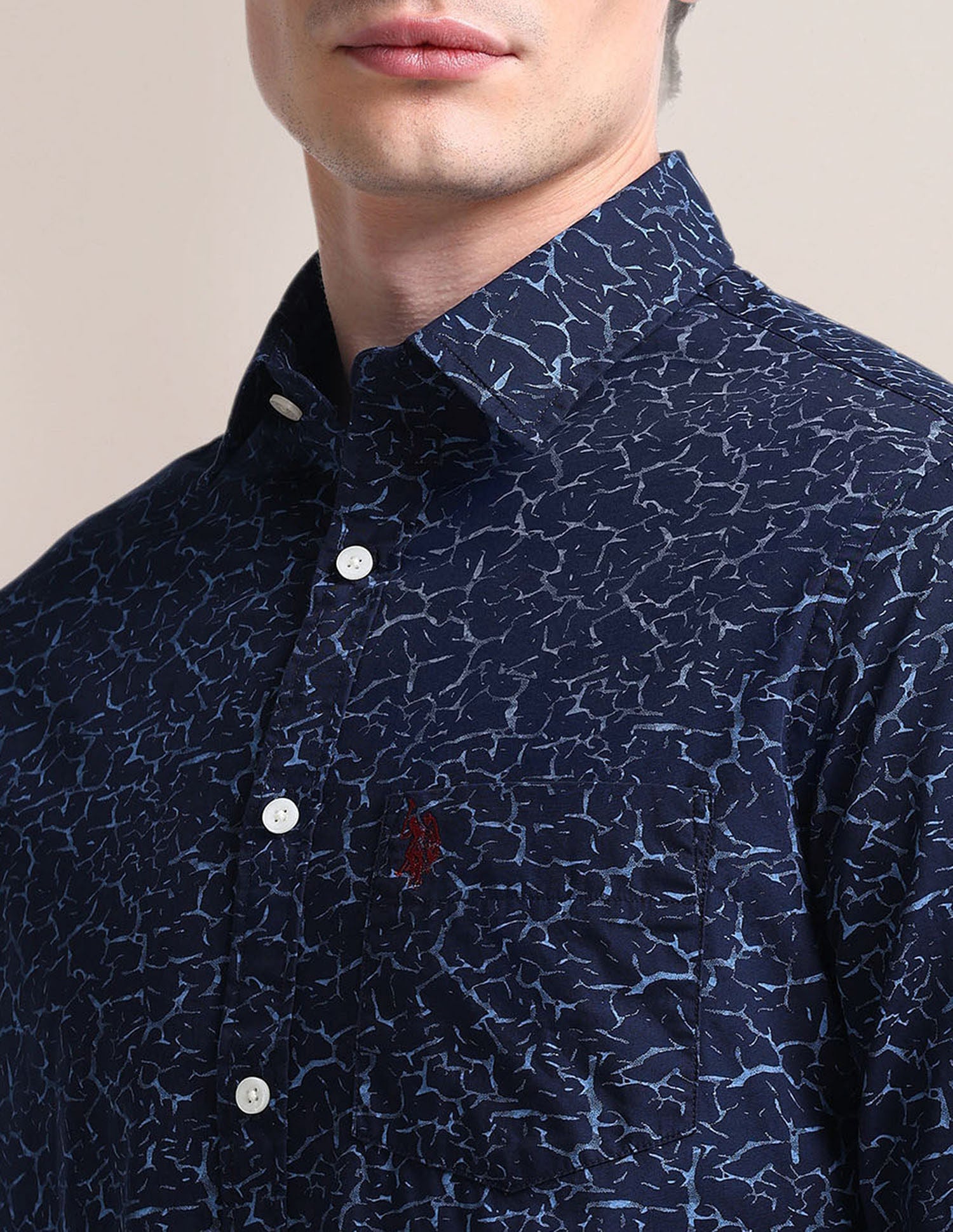 Cutaway Collar Cotton Shirt NAVY BLUE - U.S. Polo Assn. India | Large