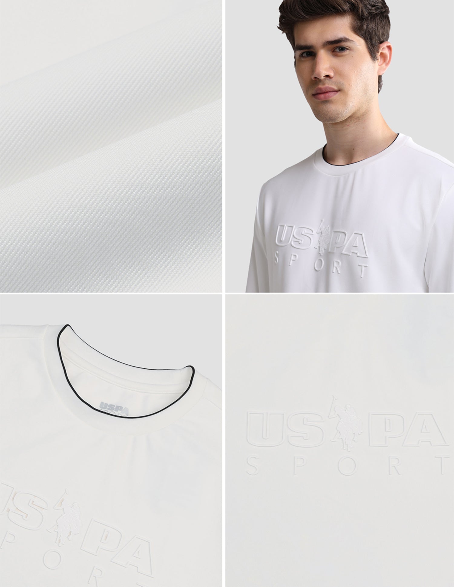 Brand Embossed Slim Fit Active Sweatshirt White - U.S. Polo Assn. India | Large