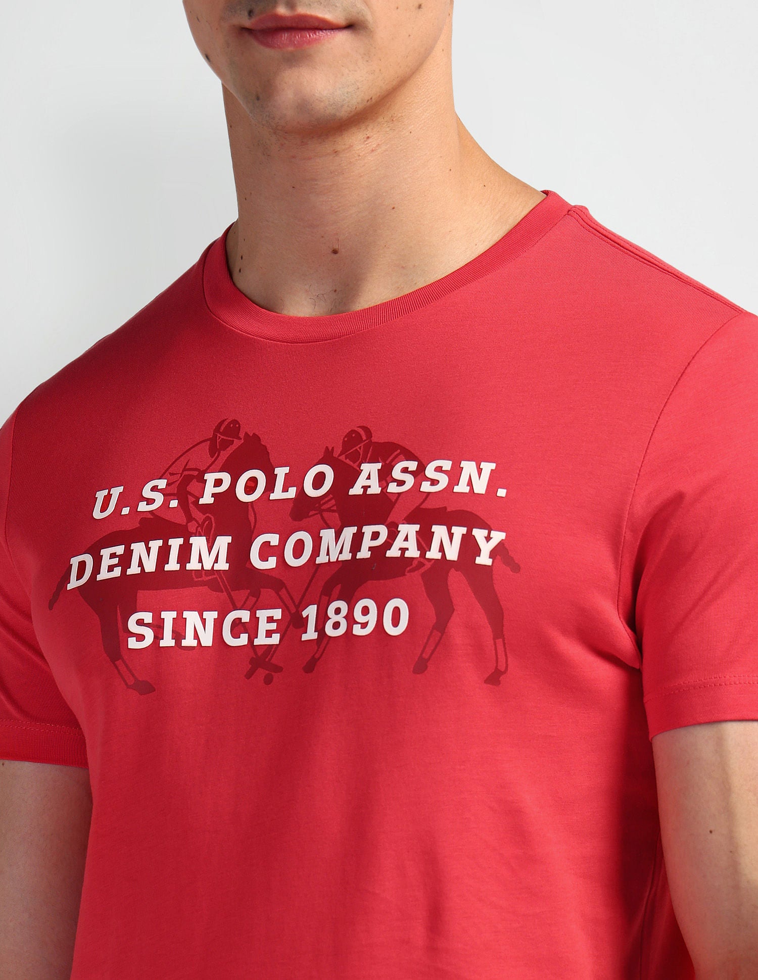 Typographic Print Crew Neck T-Shirt Pink - U.S. Polo Assn. India | Large