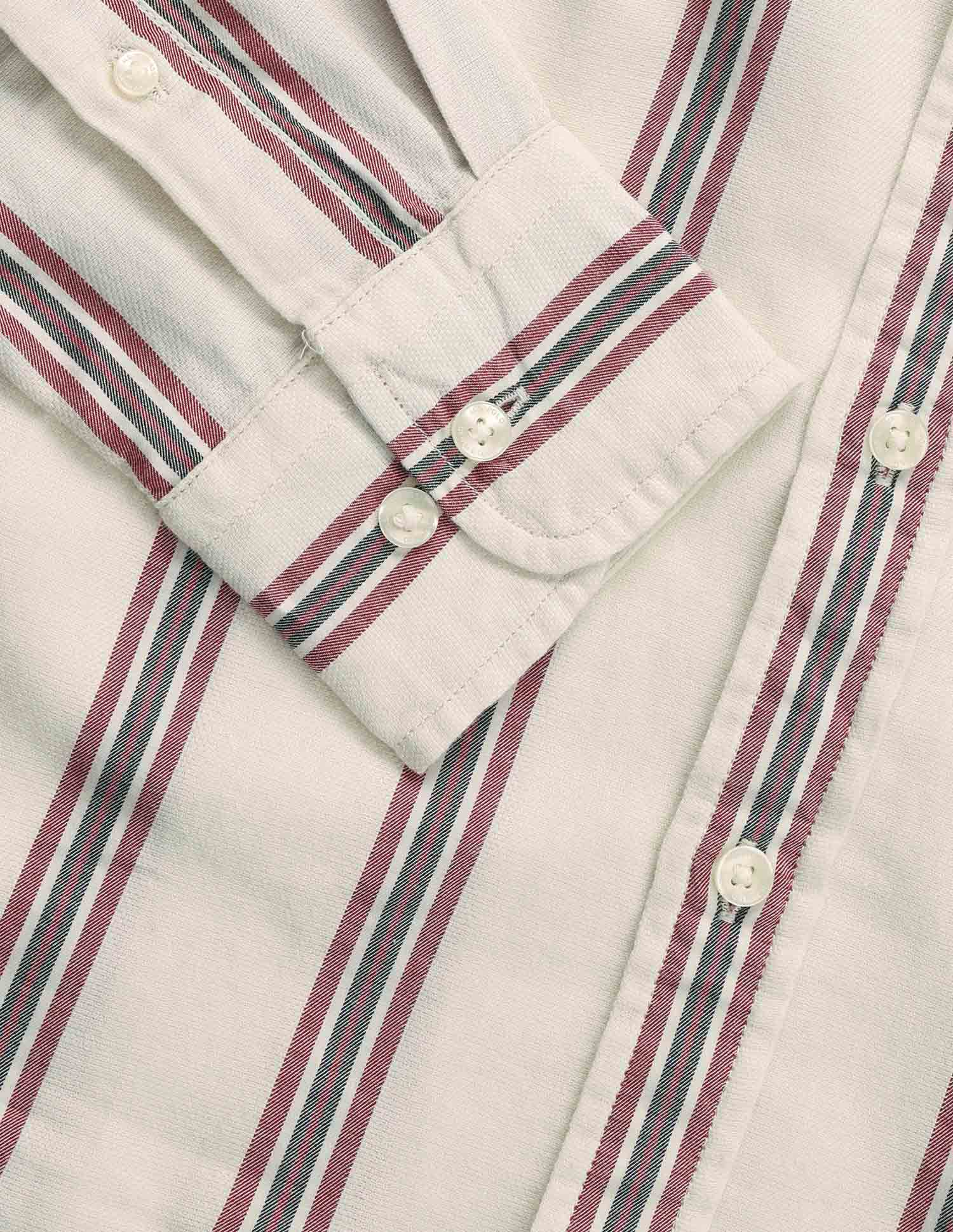 Vertical Striped Pure Cotton Shirt Ivory - U.S. Polo Assn. India | Large