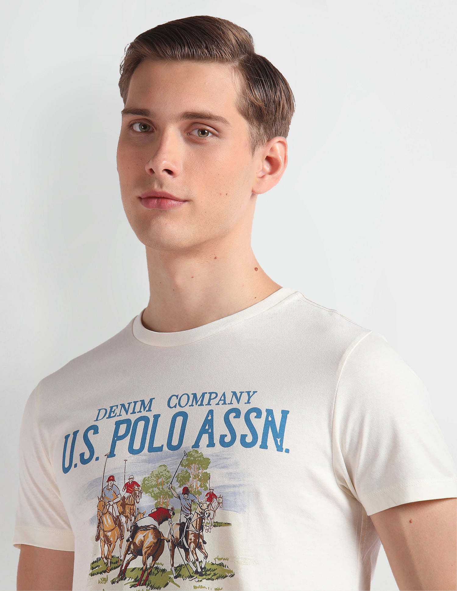 Brand Print Cotton T-Shirt Ivory - U.S. Polo Assn. India | Large