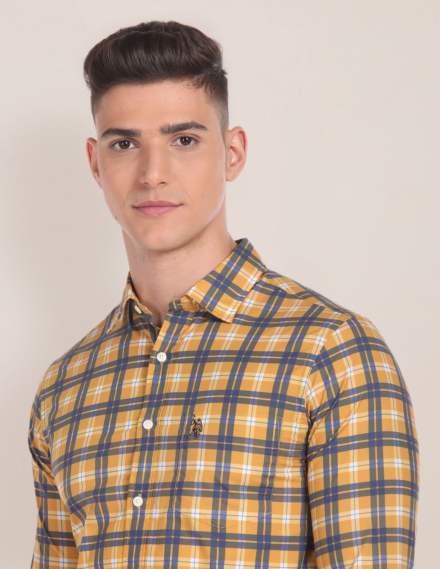 Tartan Check Tailored Regular Fit Shirt Mustard - U.S. Polo Assn. India | Large