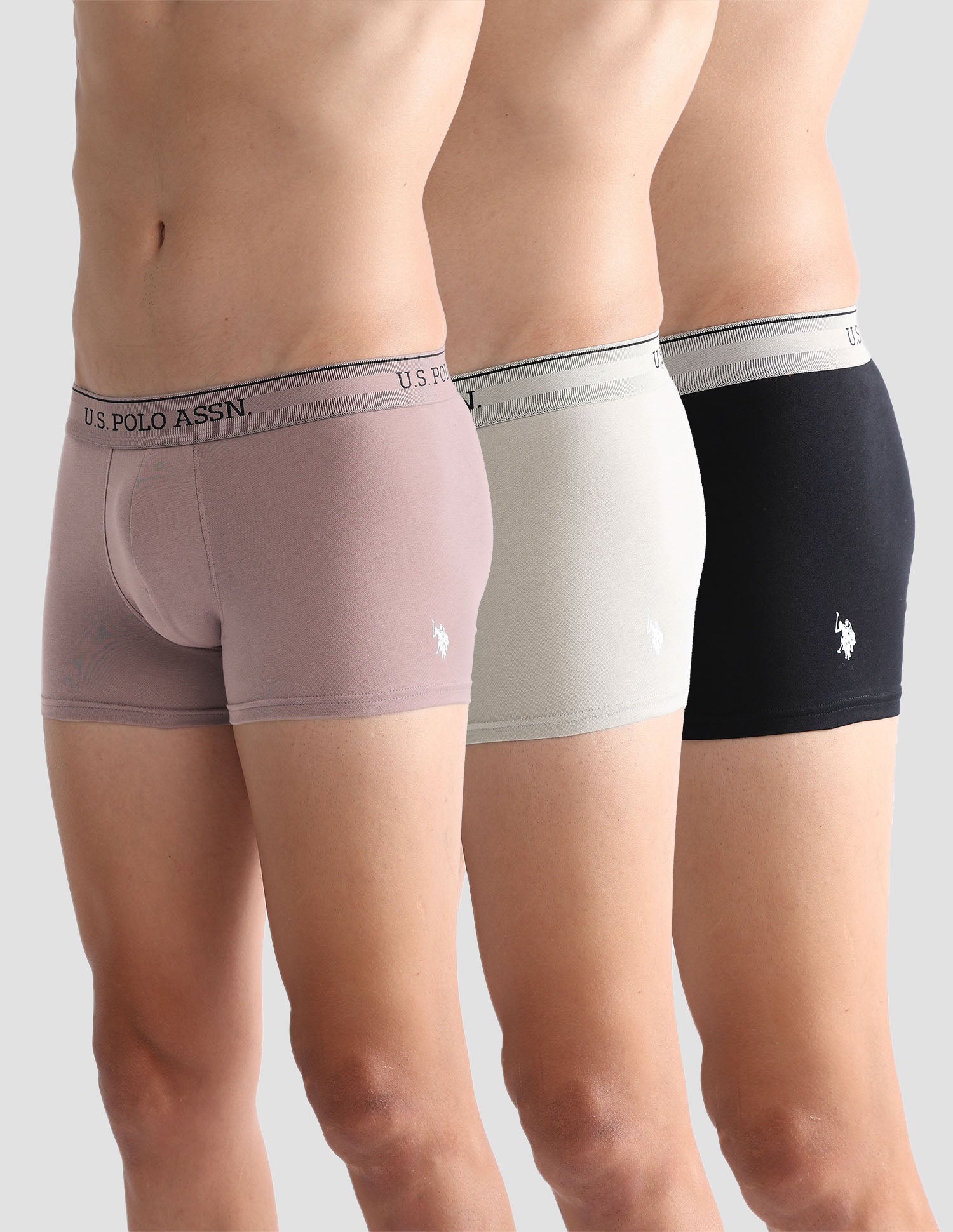 Mid Rise Solid OET15 Trunks - Pack Of 3 Oatmeal, Black and Antler - U.S. POLO ASSN. | Large