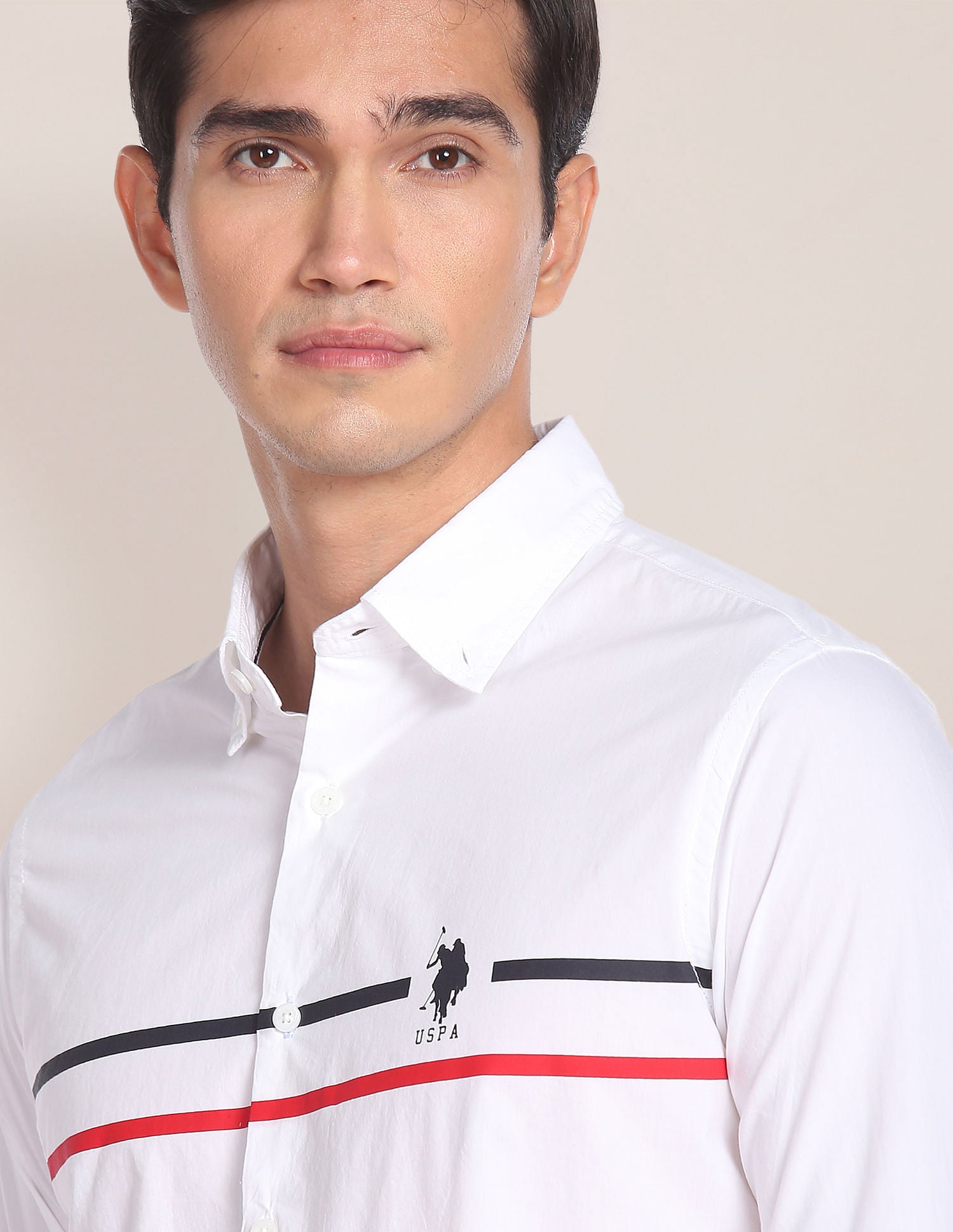 Horizontal Stripe Cotton Casual Shirt White - U.S. POLO ASSN. | Large