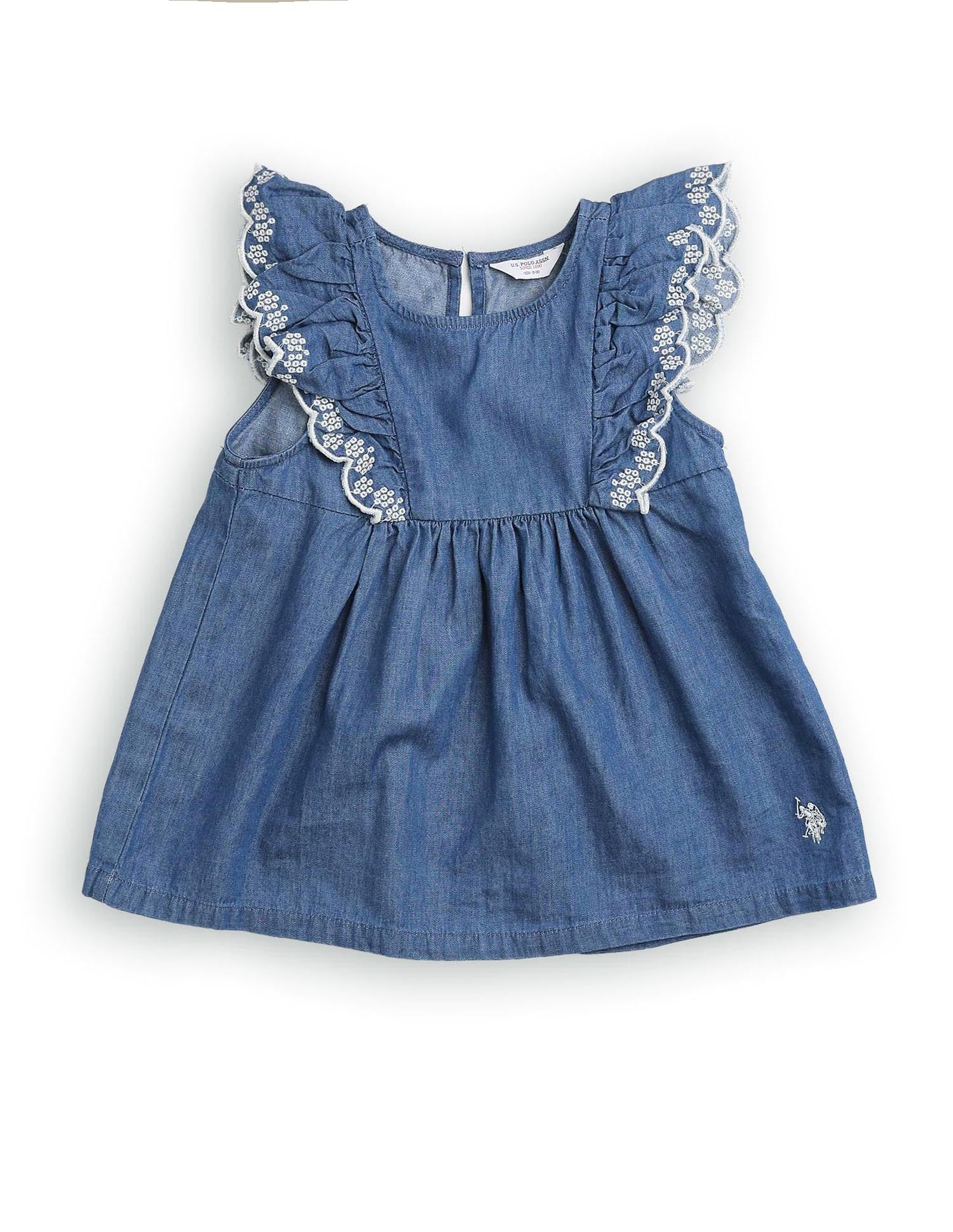 Girls Round Neck Denim Top Blue - U.S. Polo Assn. India | Large
