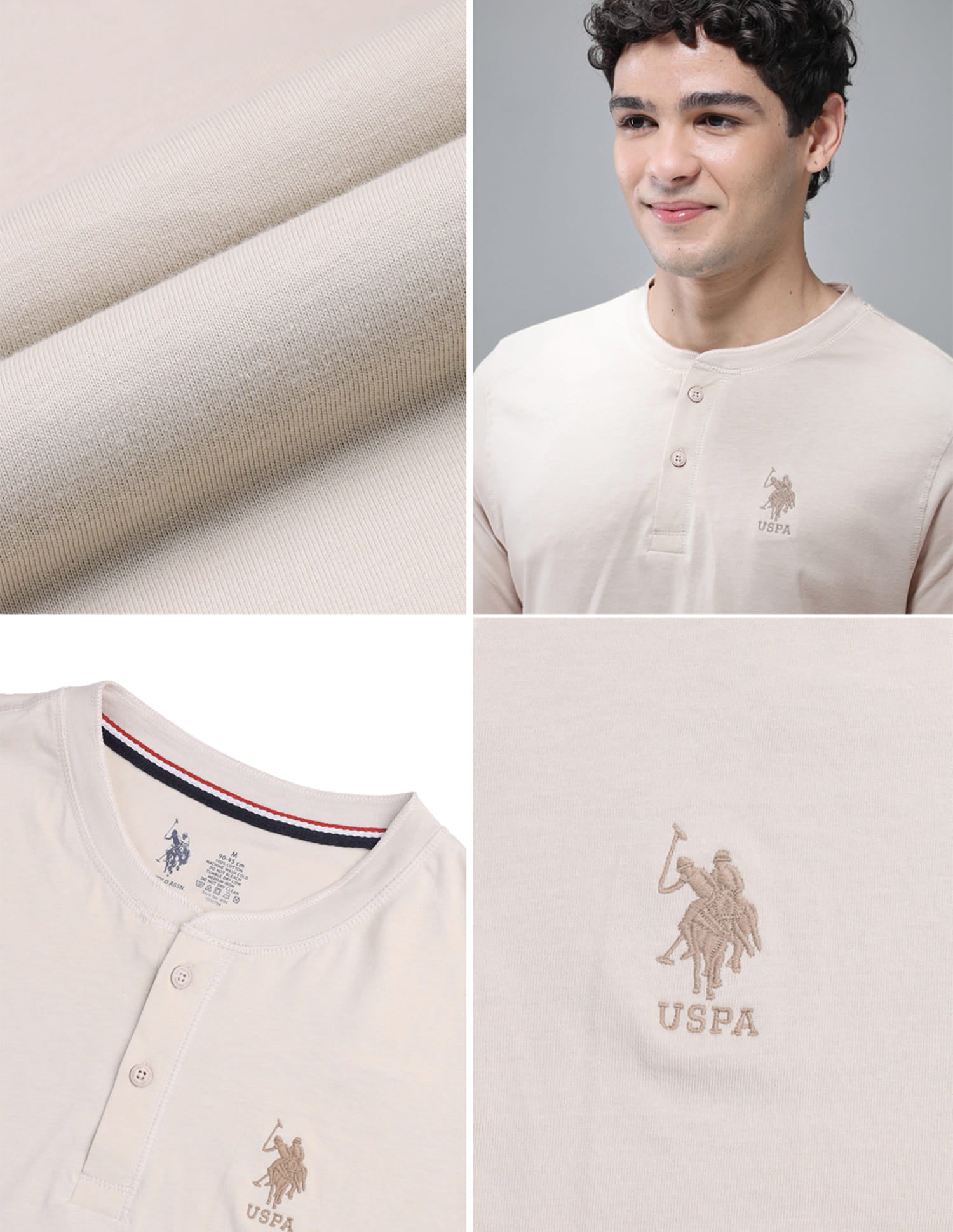 Pure Cotton I694 Lounge Henley T-Shirt - Pack Of 1 Off White - U.S. Polo Assn. India | Large