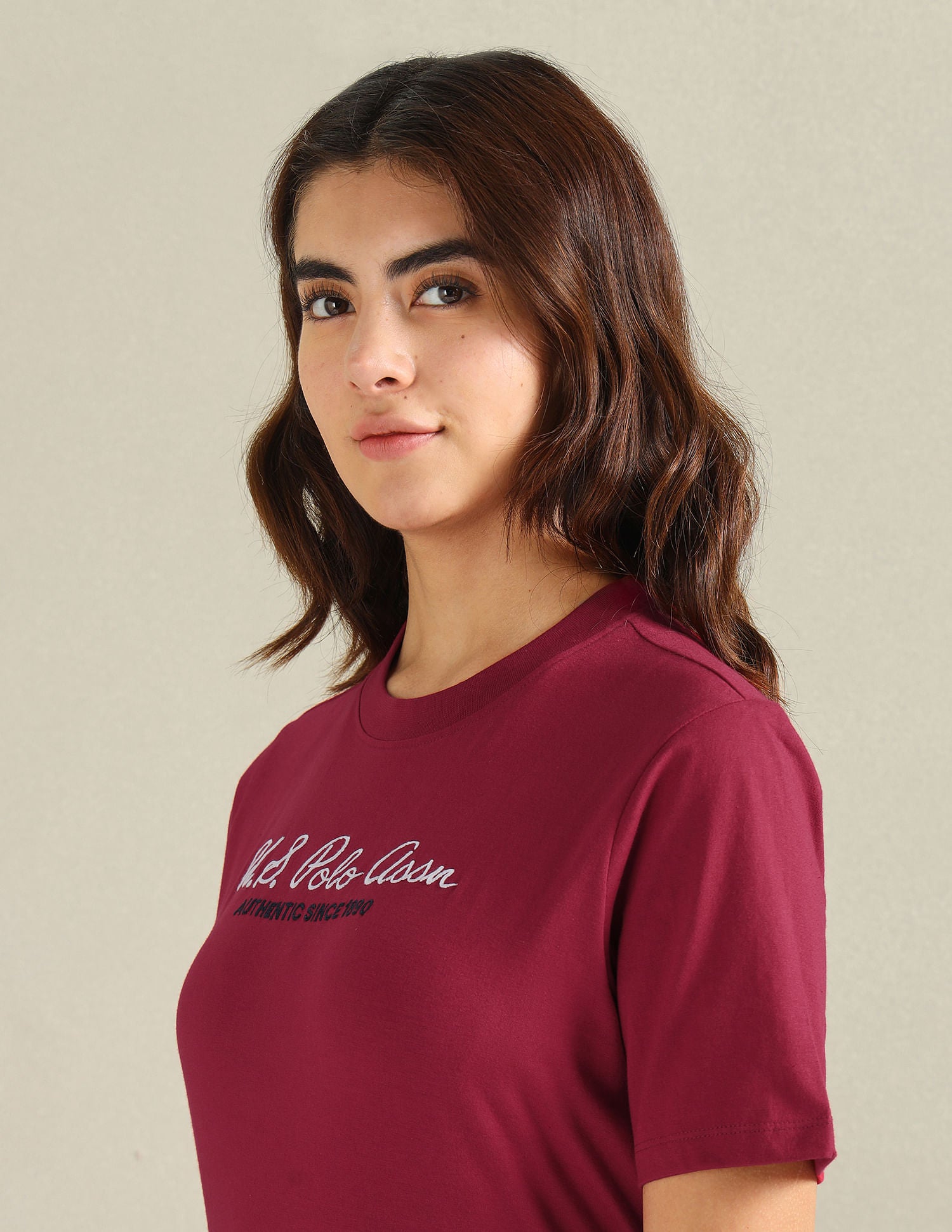Brand Embroidered Cotton T-Shirt Maroon - U.S. POLO ASSN. | Large