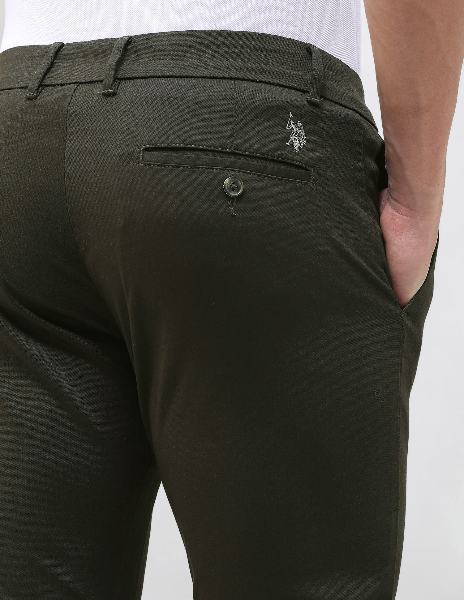Austin Slim Fit Dobby Trousers Dark Olive - U.S. Polo Assn. India | Large