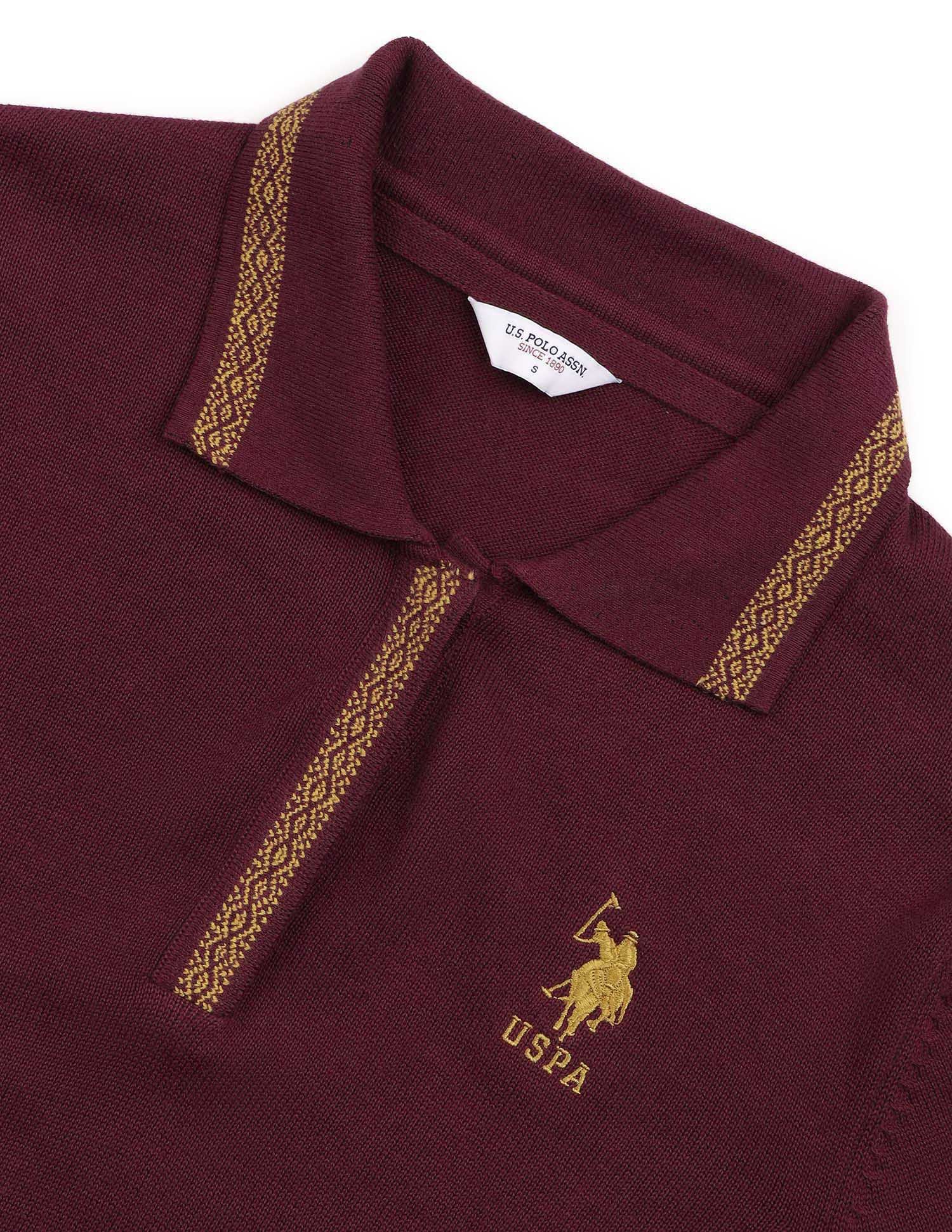 Regular Fit Polo Collar Sweater Wine - U.S. POLO ASSN. | Large