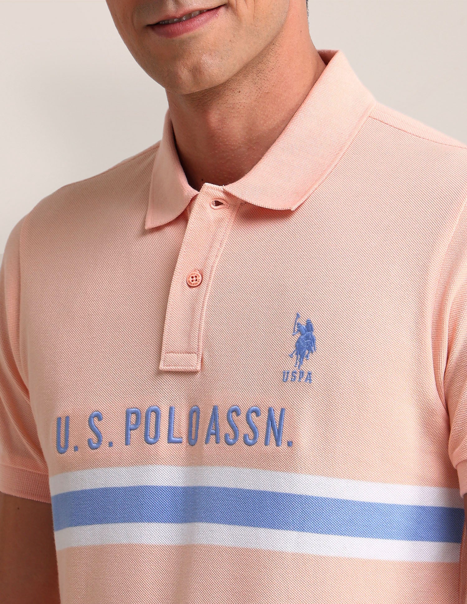 Horizontal Striped Slim Fit Polo Shirt Peach - U.S. POLO ASSN. | Large