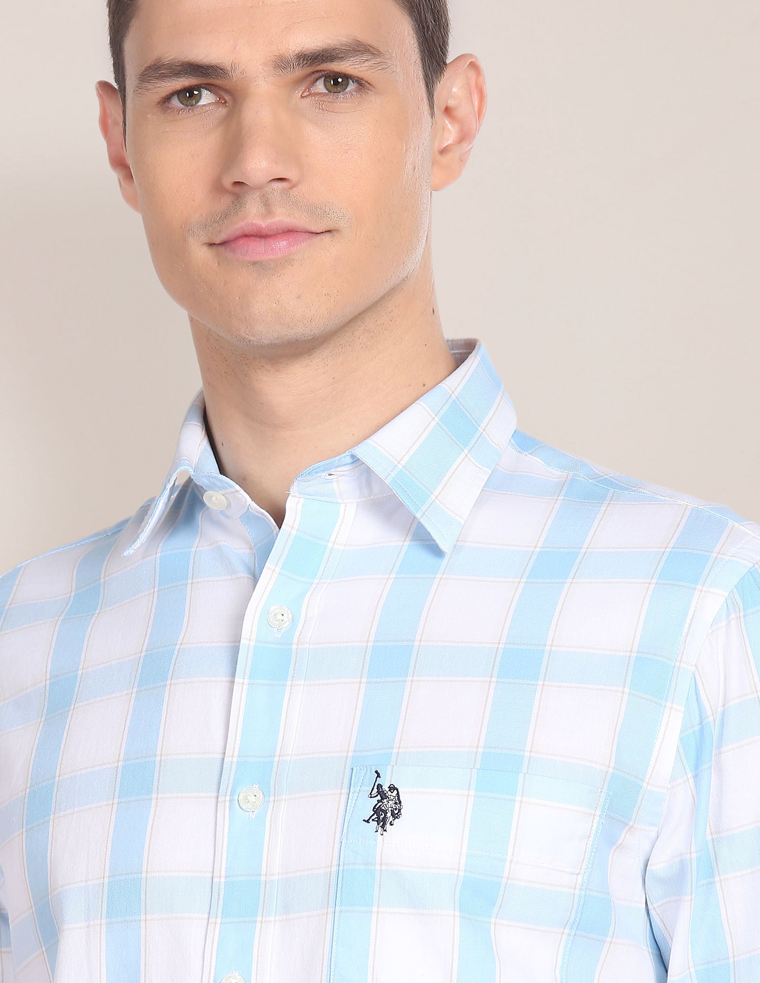 Tartan Check Twill Shirt Light Blue - U.S. Polo Assn. India | Large