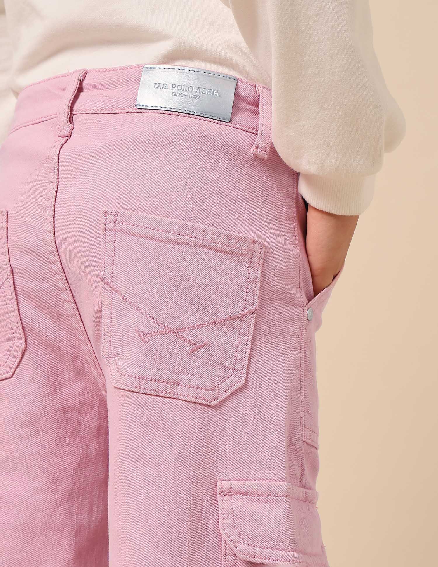 Girls Mid Rise Wide Leg Jeans Light Purple - U.S. POLO ASSN. | Large