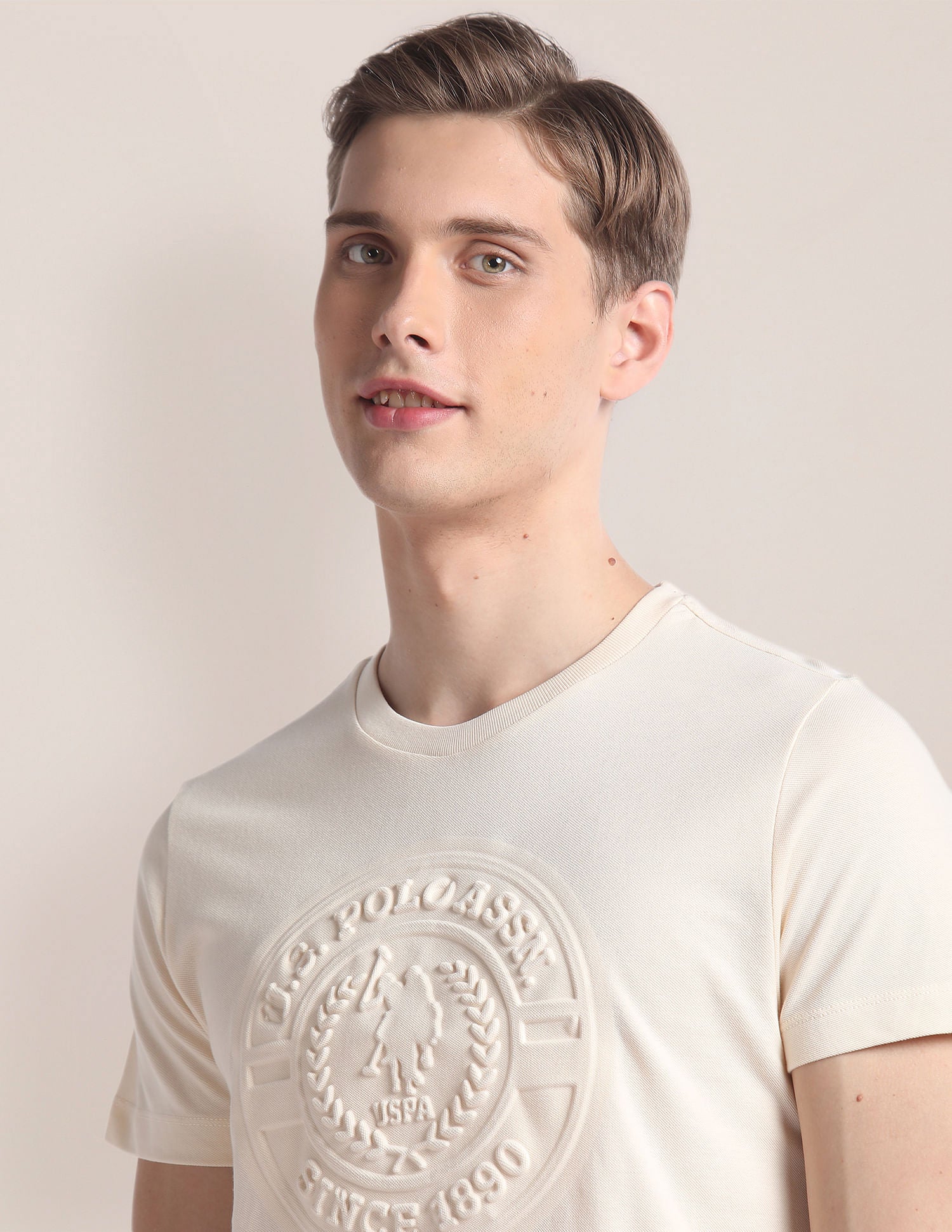 Embossed Slim T-Shirt Beige - U.S. Polo Assn. India | Large