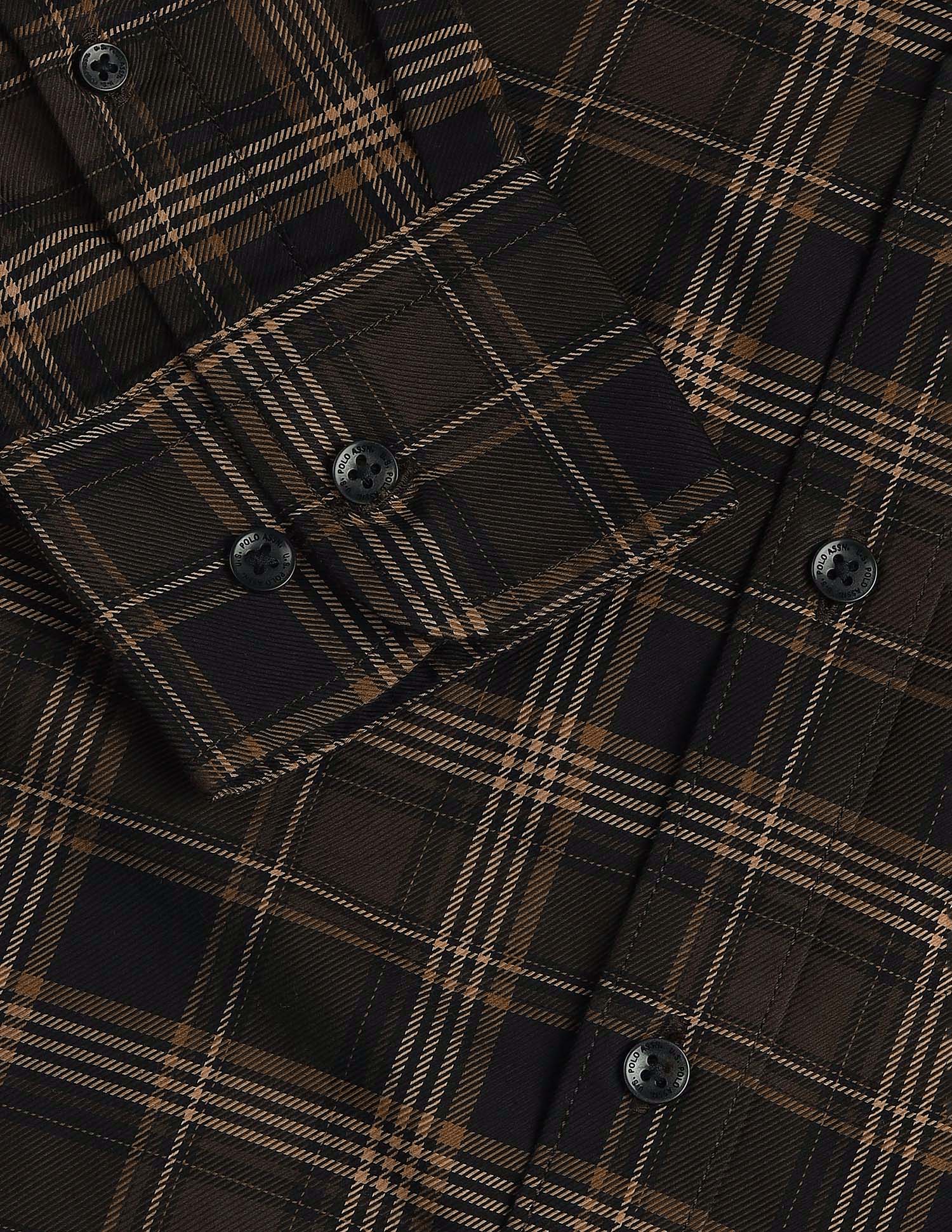 Grid Tattersall Checked Pure Cotton Shirt Brown - U.S. Polo Assn. India | Large