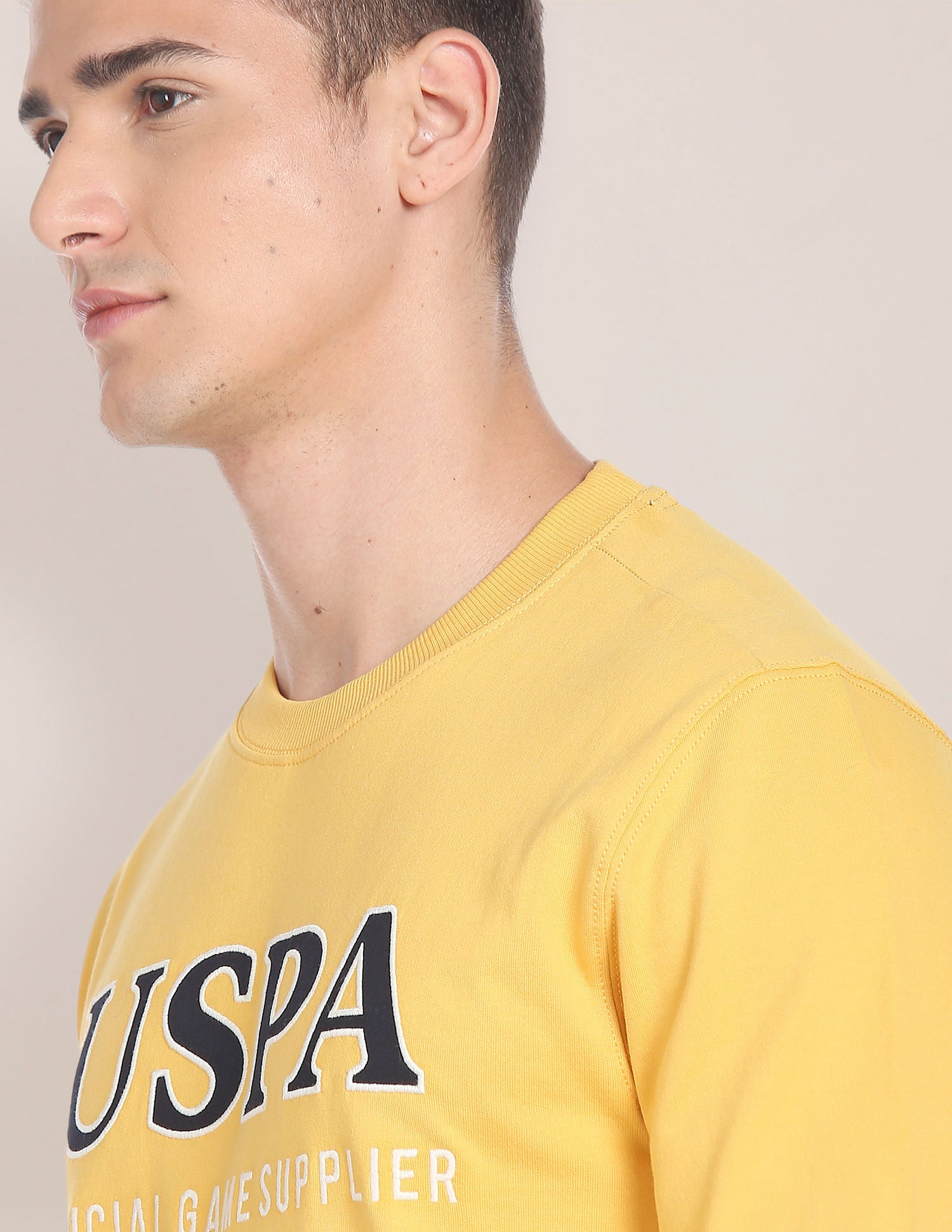 Crew Neck Cotton Sweatshirt Gold - U.S. Polo Assn. India | Large