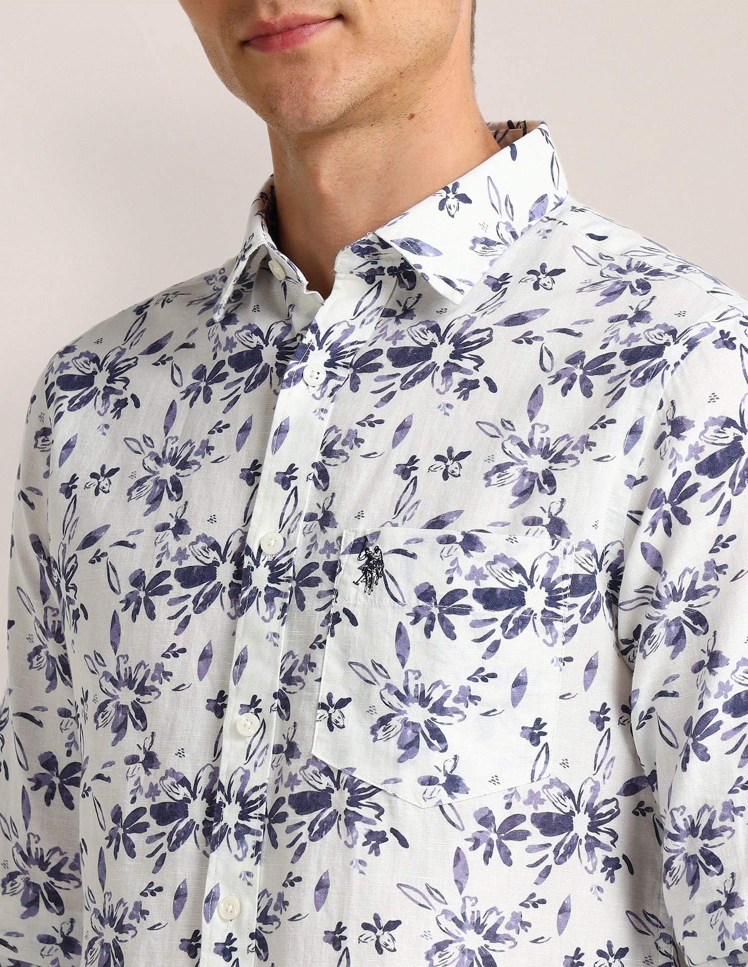 Tailored Fit Floral Shirt Off-White - U.S. Polo Assn. India | Large