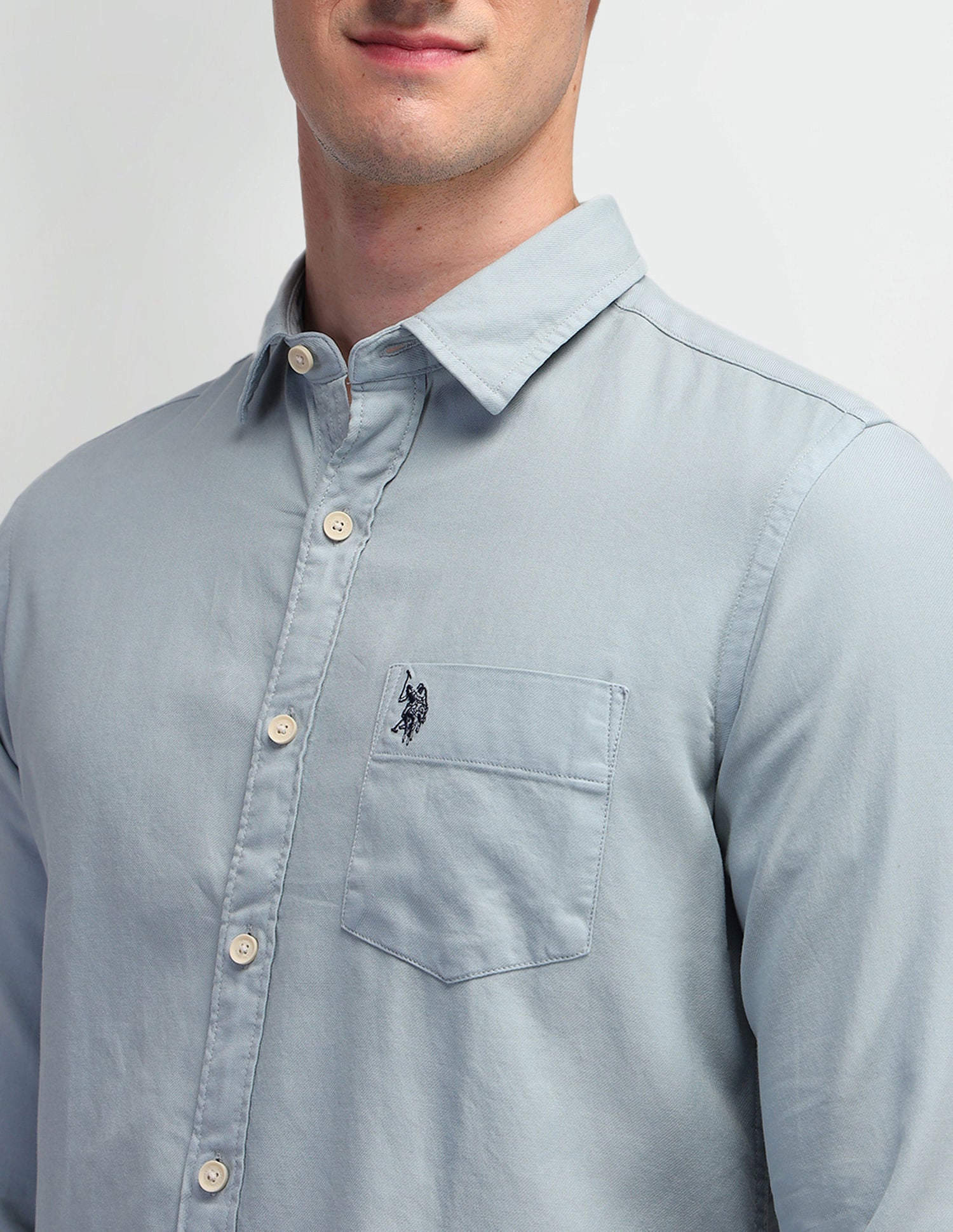 Solid Slim Fit Shirt Light Blue - U.S. Polo Assn. India | Large