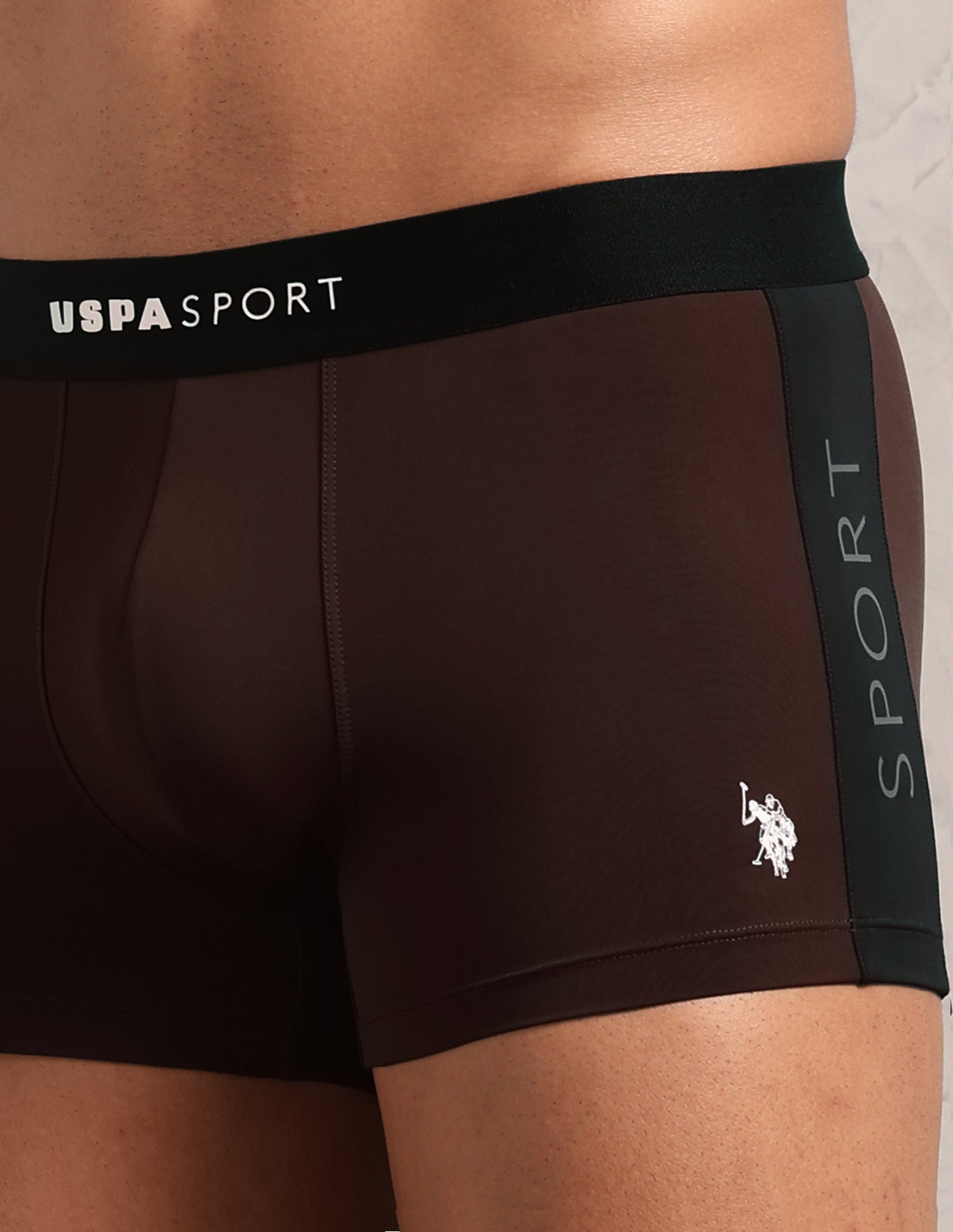 High Stretch RT005 Sports Trunk Coffee Brown With Grey - U.S. Polo Assn. India | Large