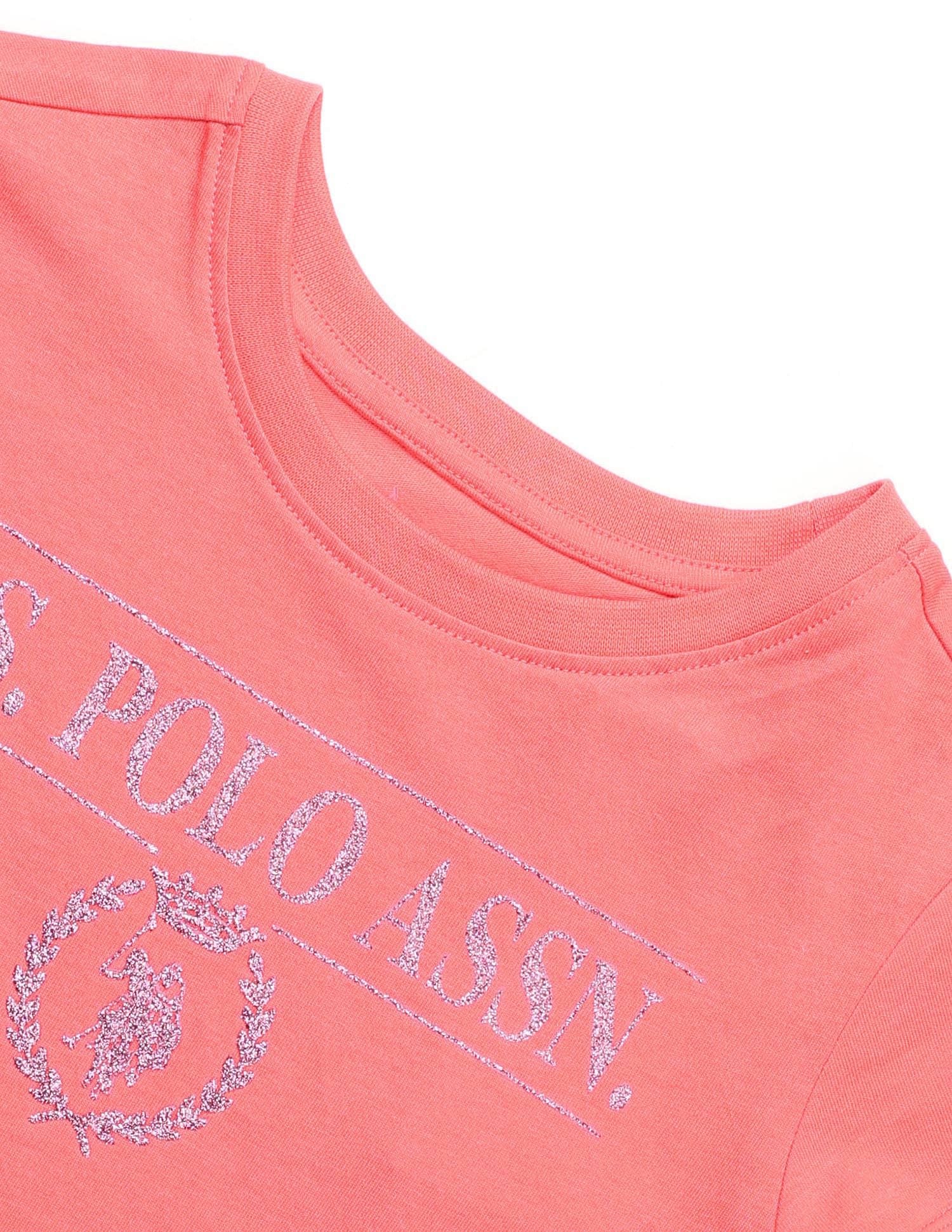 Girls Brand Printed Regular Fit T-Shirt Coral - U.S. POLO ASSN. | Large