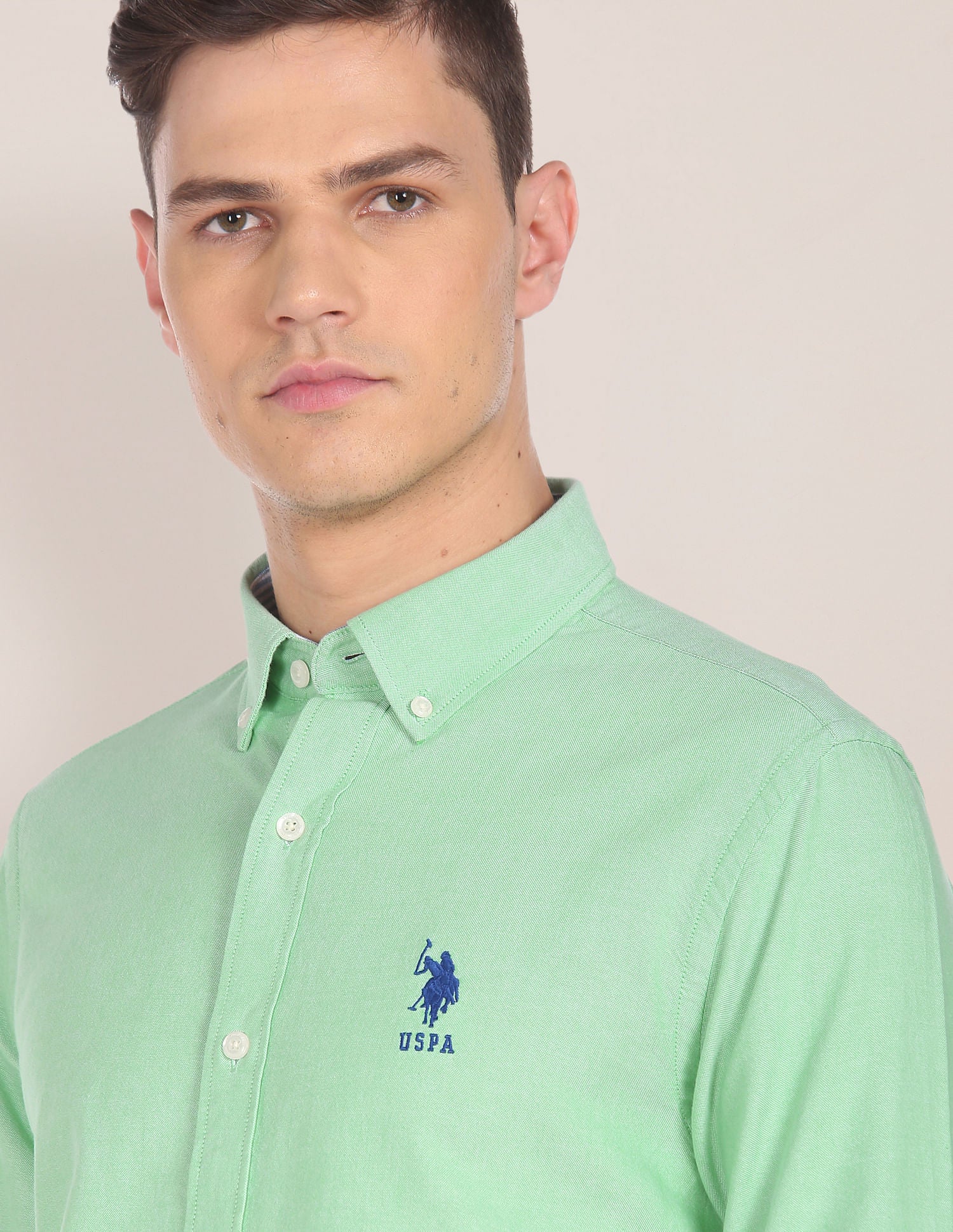 Men Green Button Down Collar Solid Casual Shirt – U.S. Polo Assn. India