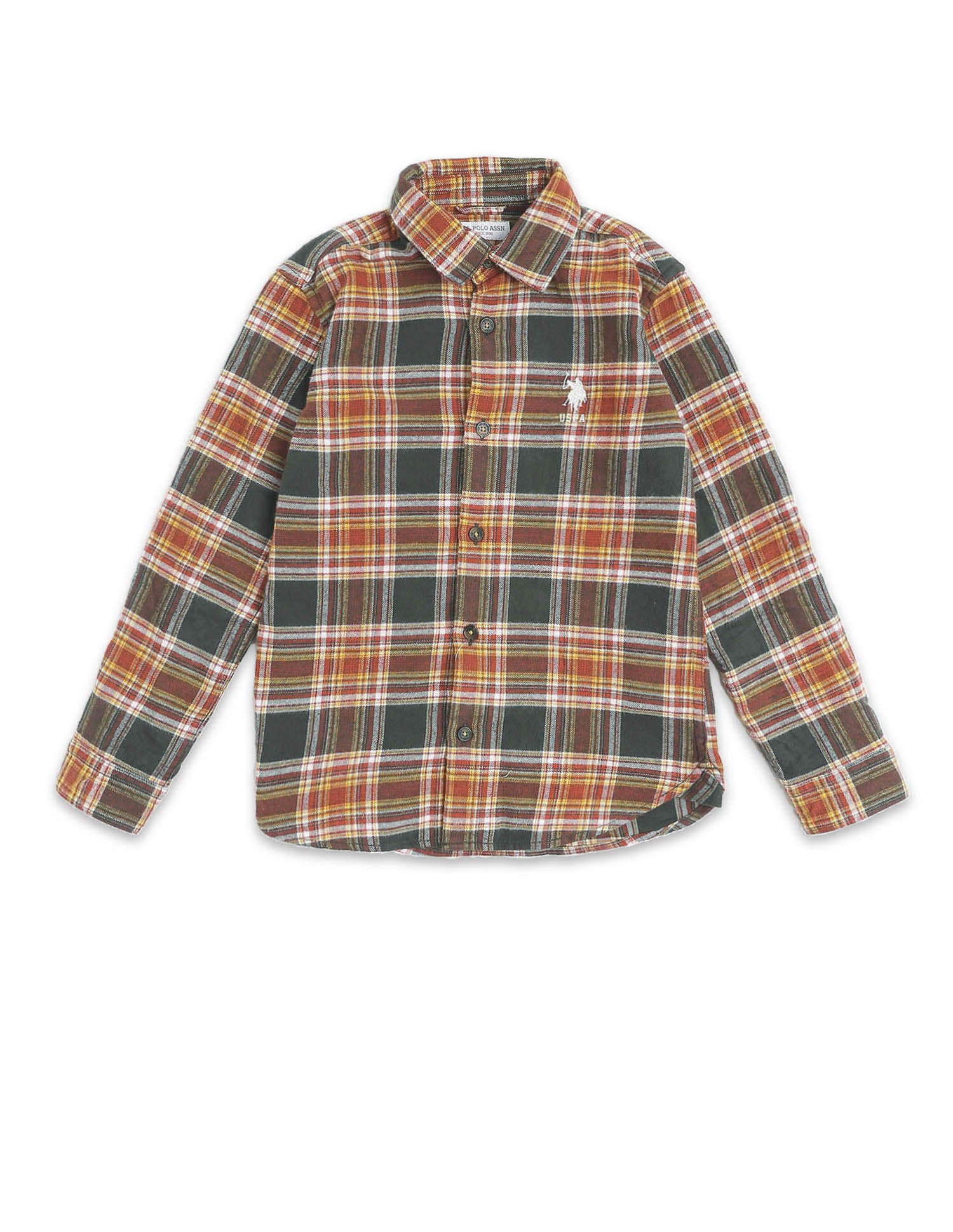 Boys Plaid Checked Twill Shirt Orange - U.S. POLO ASSN. | Large