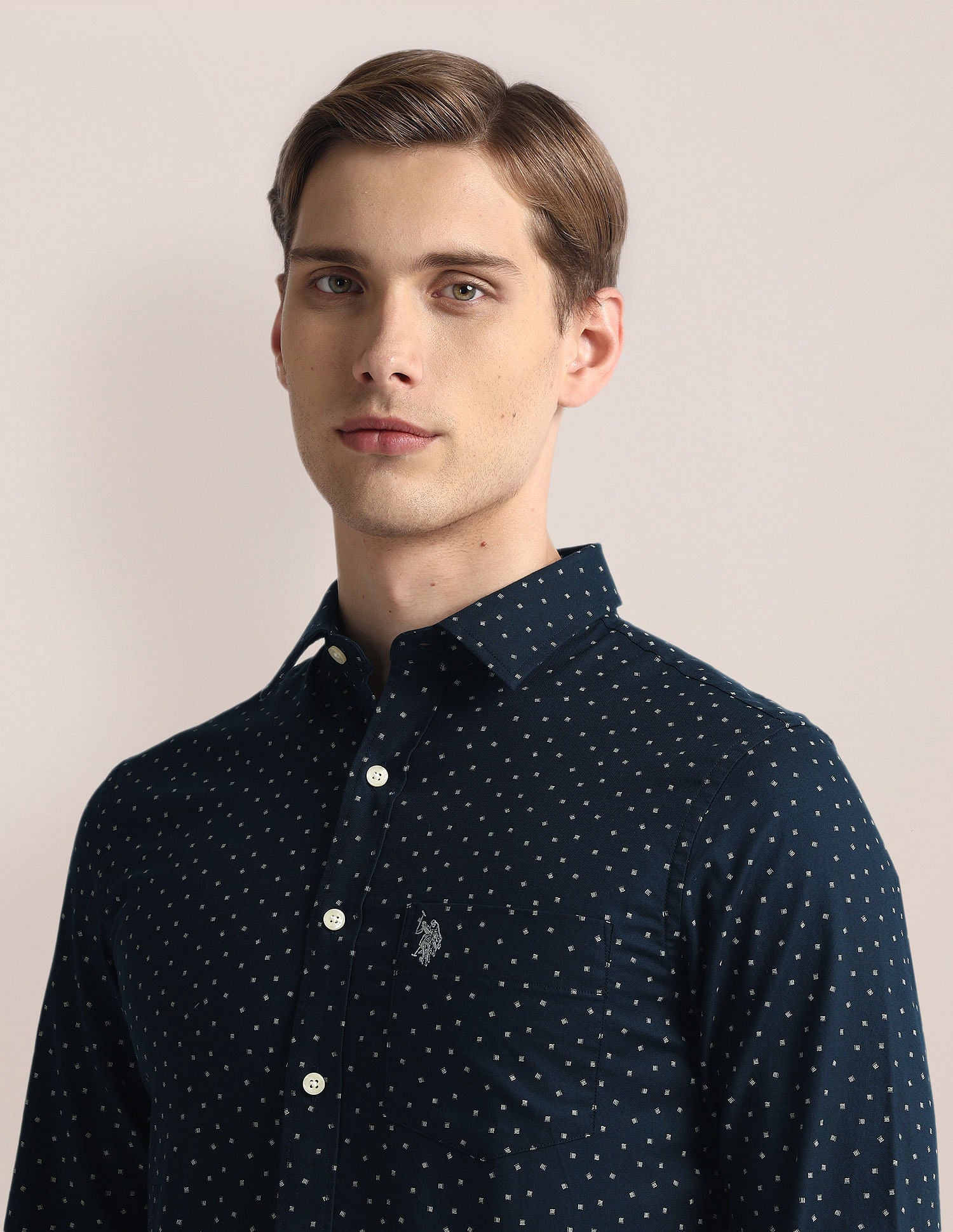 Tailored Fit Dobby Shirt Navy - U.S. Polo Assn. India | Large