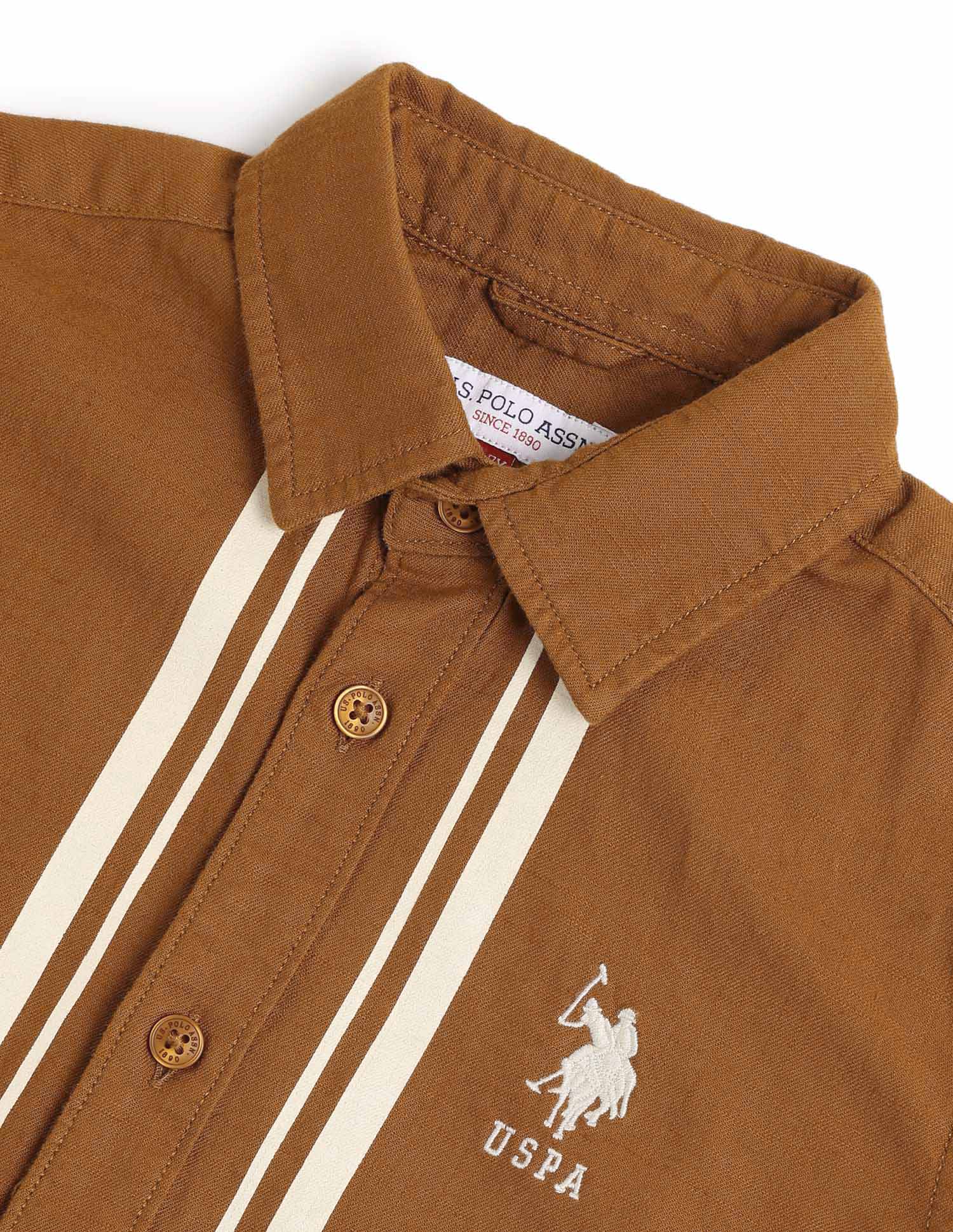 Boys Vertical Striped Boxy Fit Shirt Brown - U.S. POLO ASSN. | Large